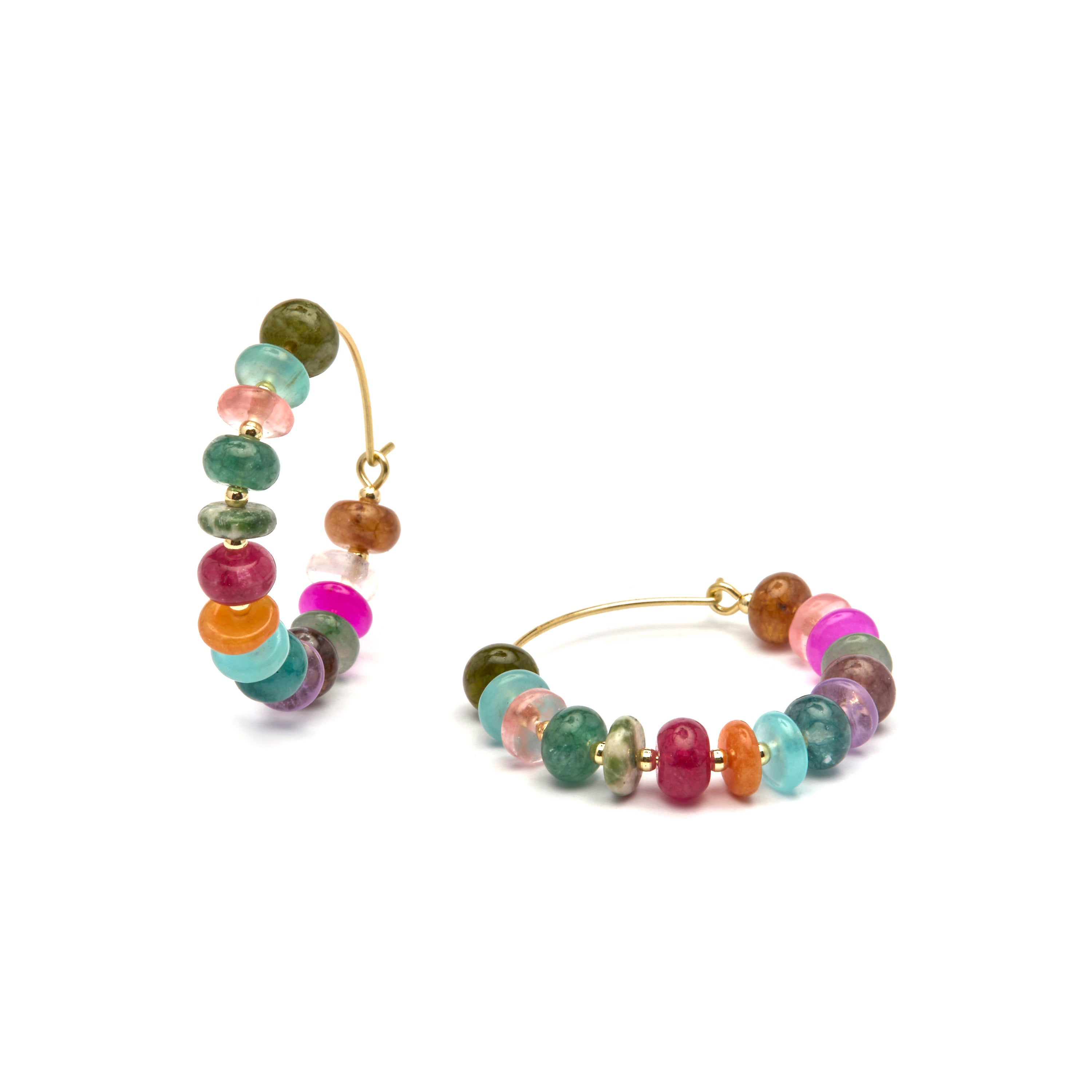925 Sterling Silver Earrings with Multicolor Agate finished in 18k Yellow Gold - Laha