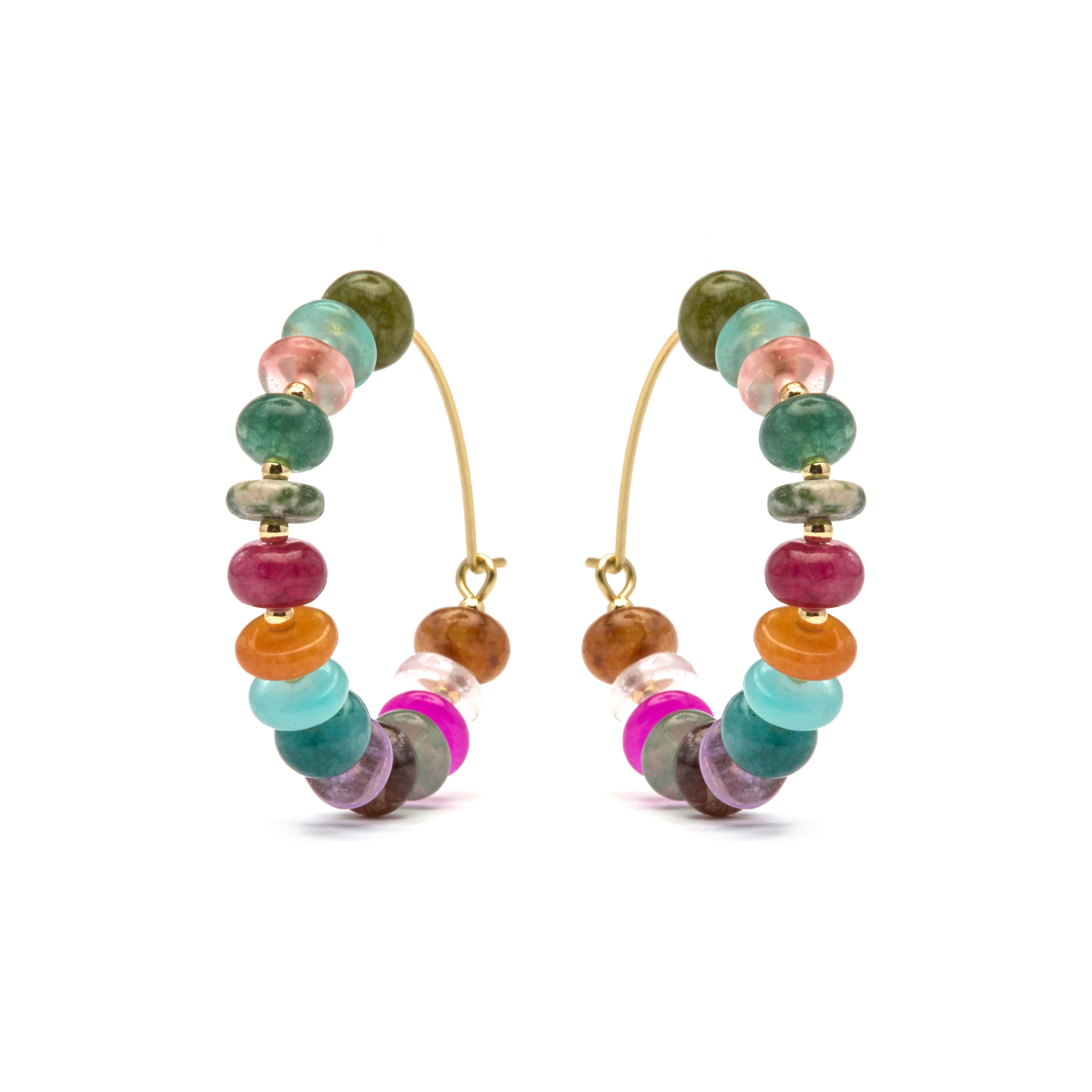 925 Sterling Silver Earrings with Multicolor Agate finished in 18k Yellow Gold - Laha
