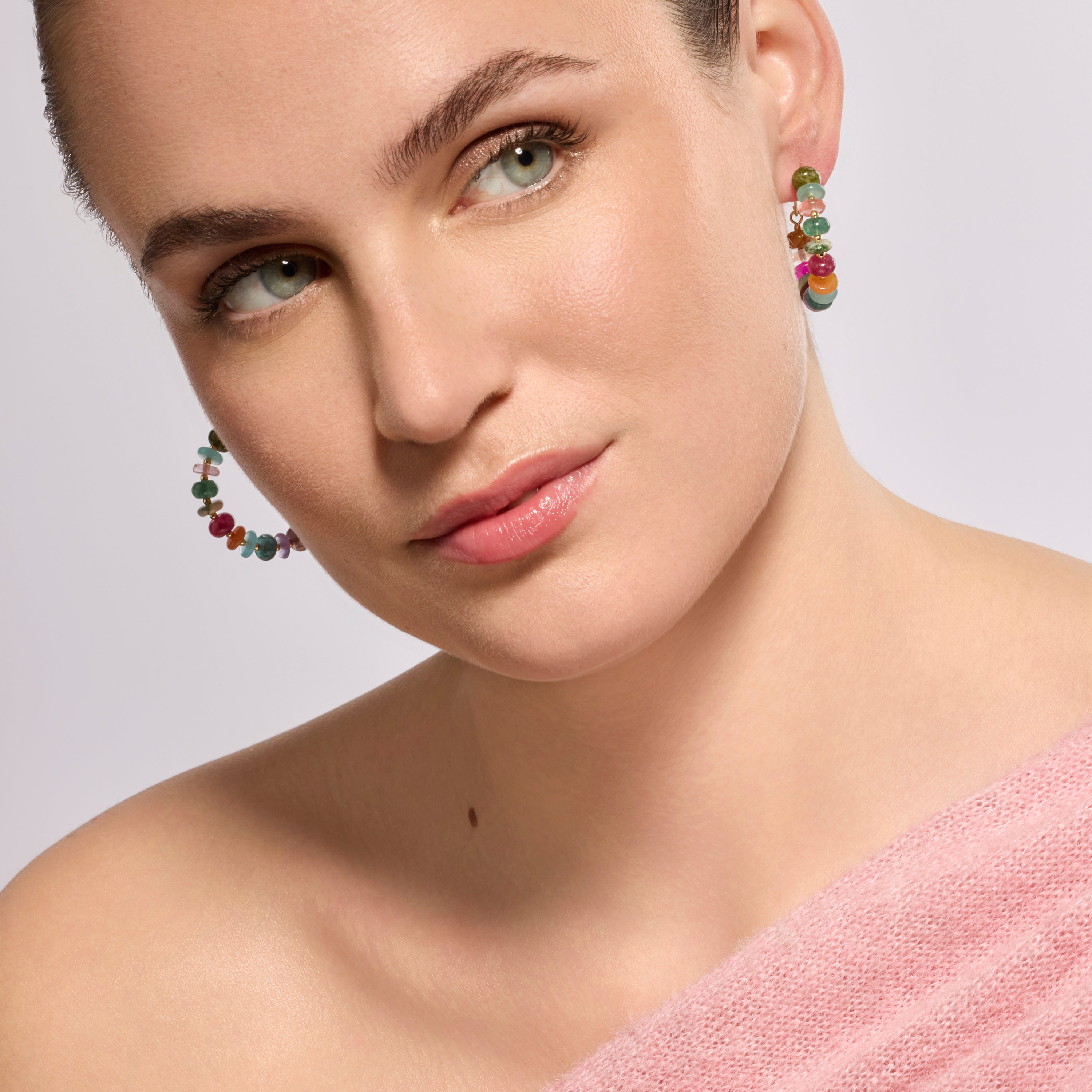 925 Sterling Silver Earrings with Multicolor Agate finished in 18k Yellow Gold - Laha