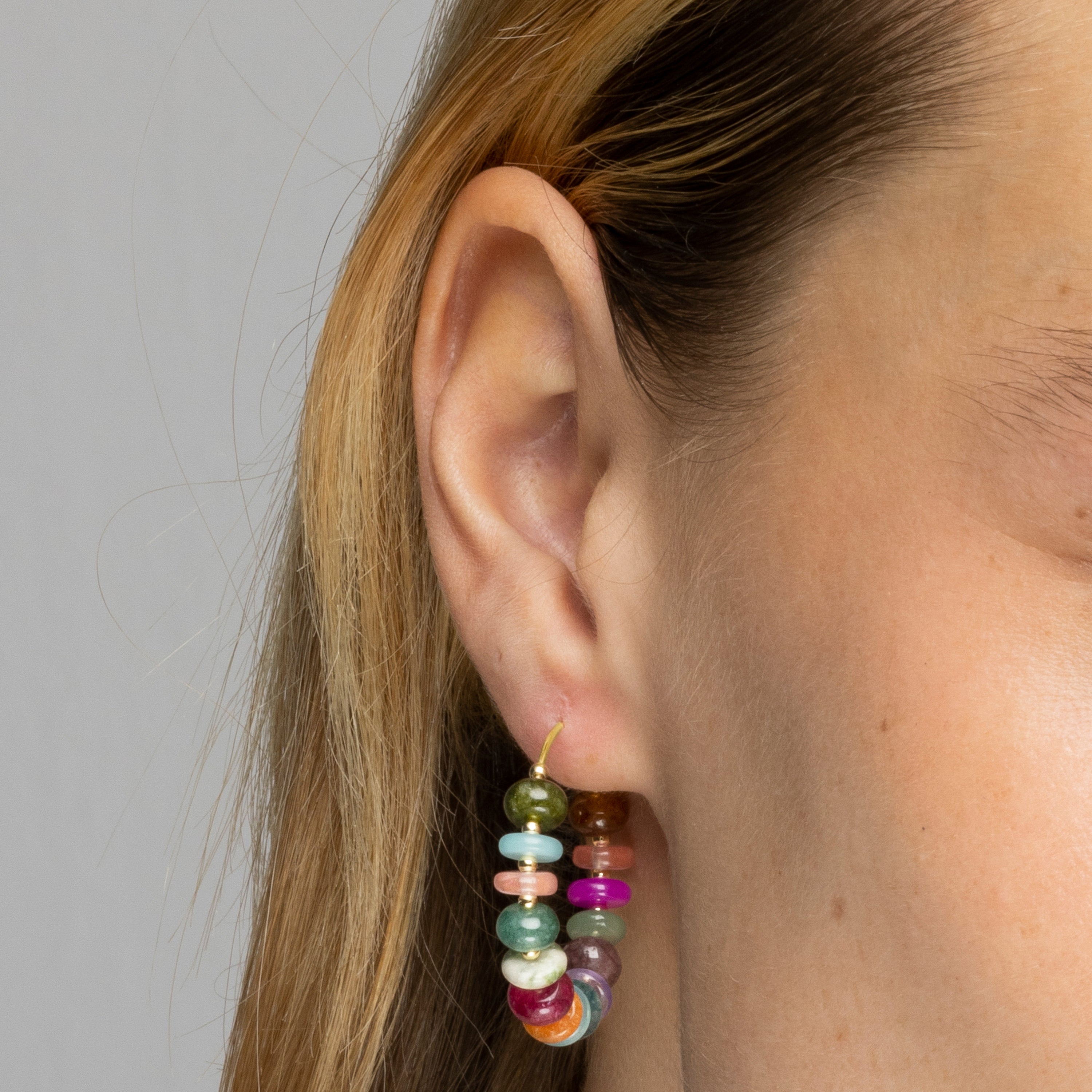 925 Sterling Silver Earrings with Multicolor Agate finished in 18k Yellow Gold - Laha