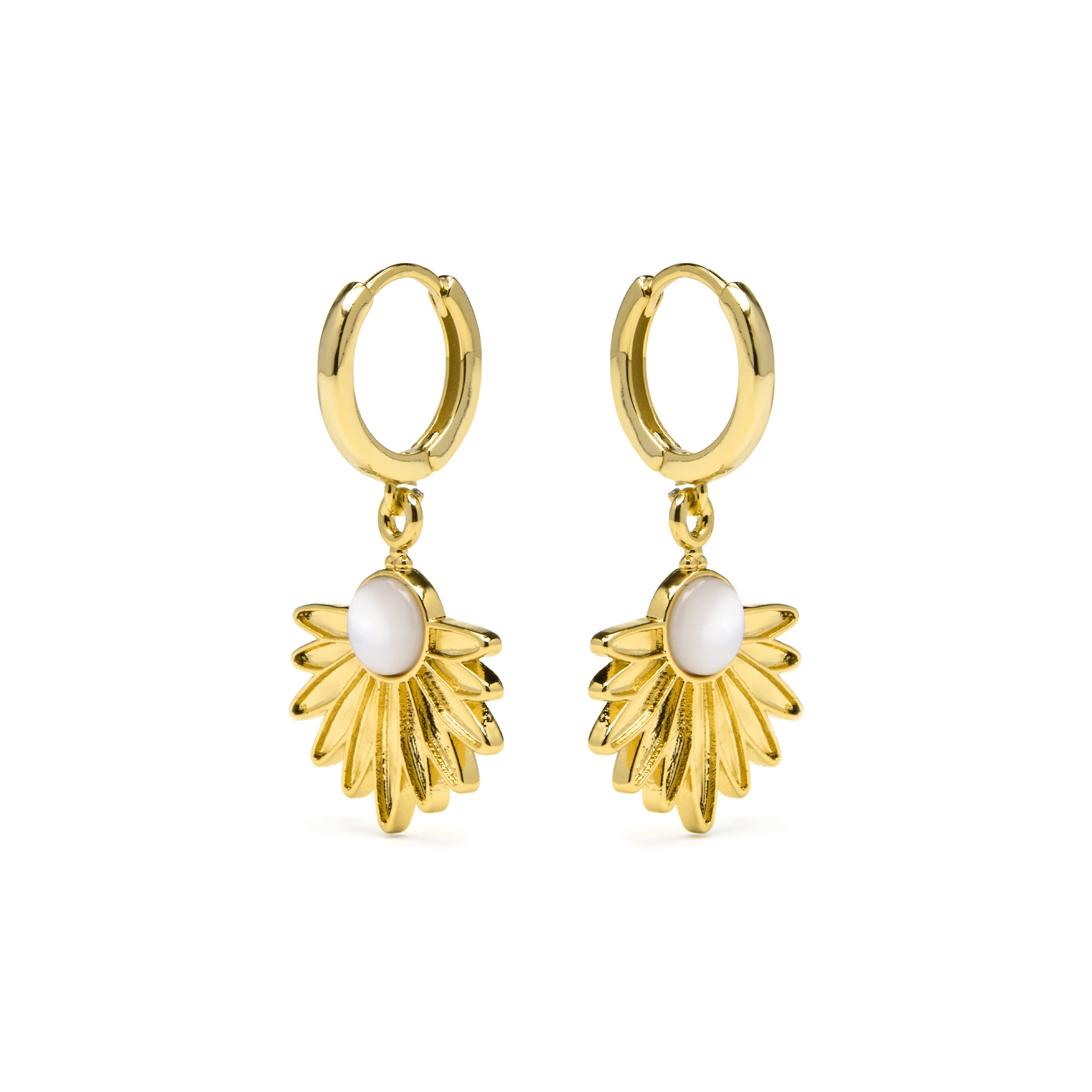 Boucles d'oreilles en argent sterling 925 et nacre blanche finition or jaune 18k - Lalai