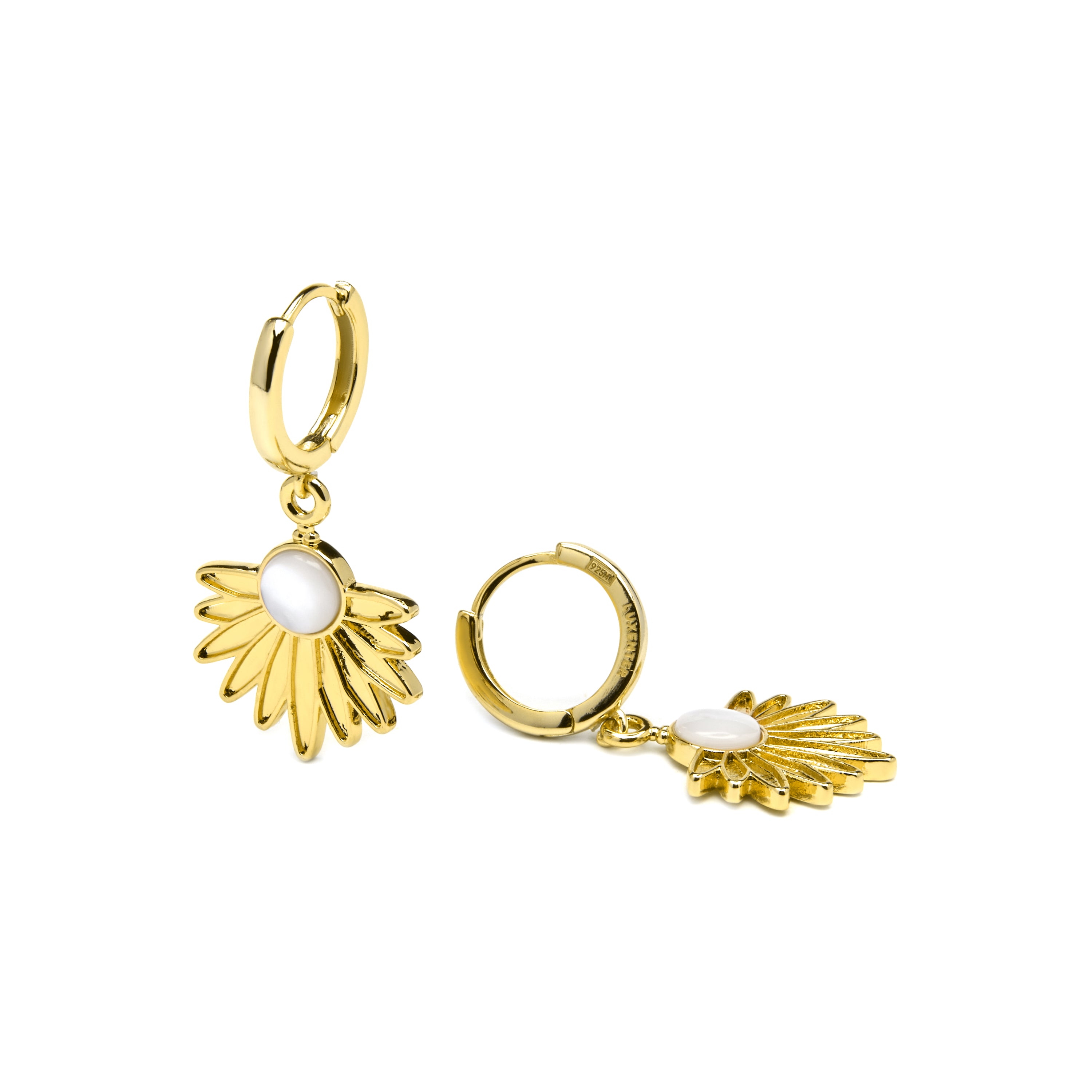 Boucles d'oreilles en argent sterling 925 et nacre blanche finition or jaune 18k - Lalai