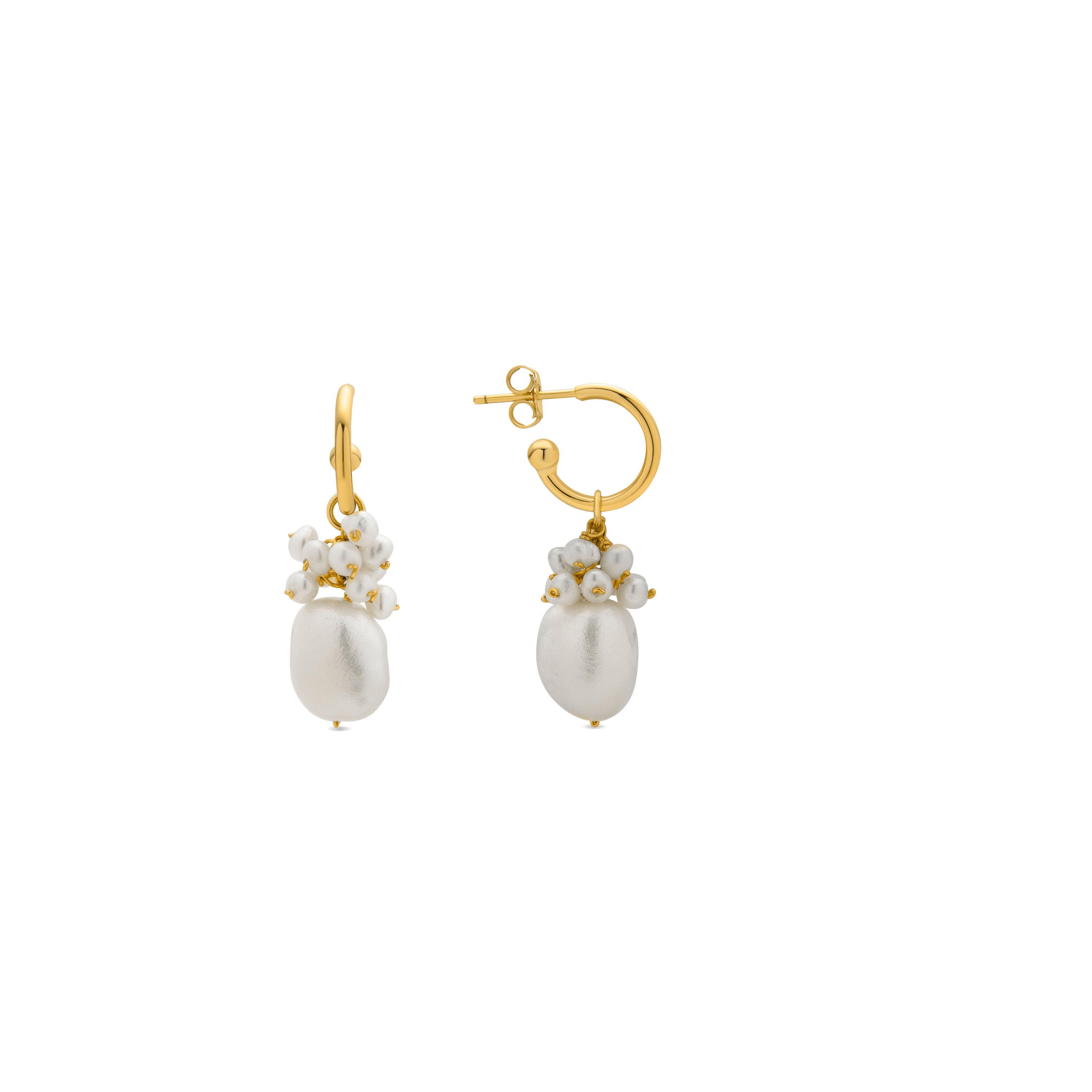 Pendientes de Plata de Ley 925 y Perla Blanca acabado oro amarillo de 18k - Zoqoyi