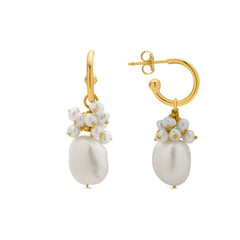 Pendientes de Plata de Ley 925 y Perla Blanca acabado oro amarillo de 18k - Zoqoyi