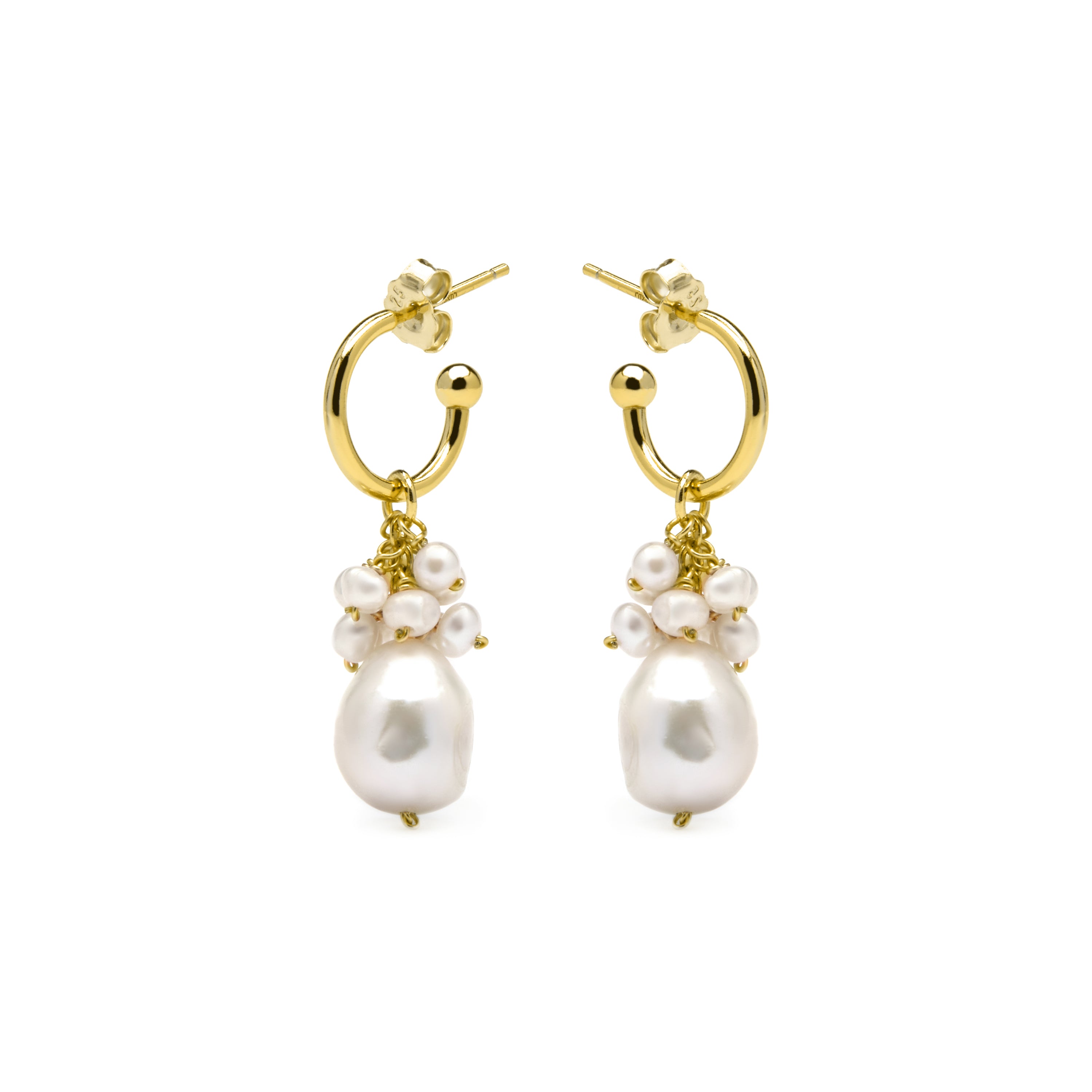 Pendientes de Plata de Ley 925 y Perla Blanca acabado oro amarillo de 18k - Zoqoyi