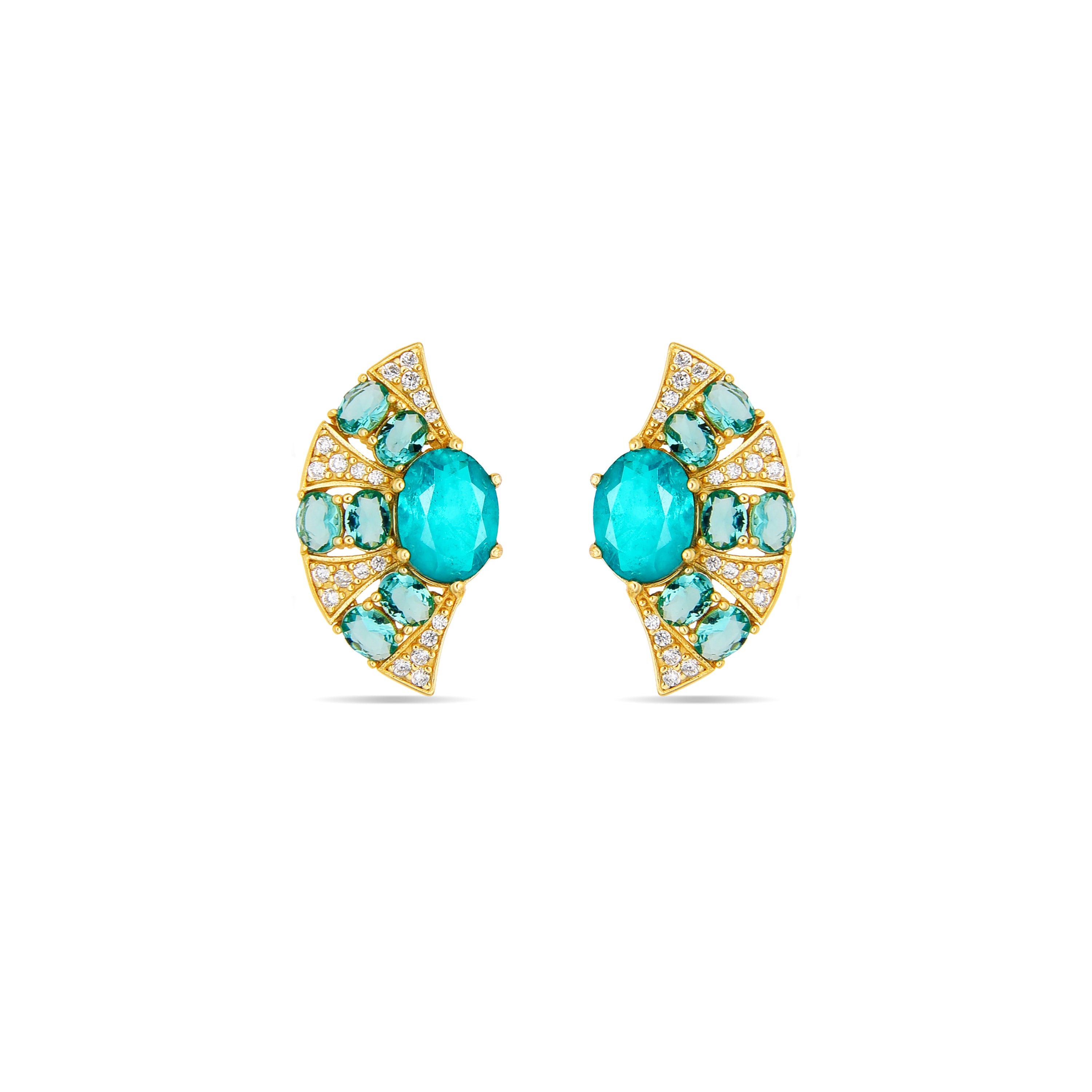 Brincos de Prata de Lei 925 e Quartzo Hidrotermal Verde Paraiba com acabamento em ouro amarelo de 18k - Kioly