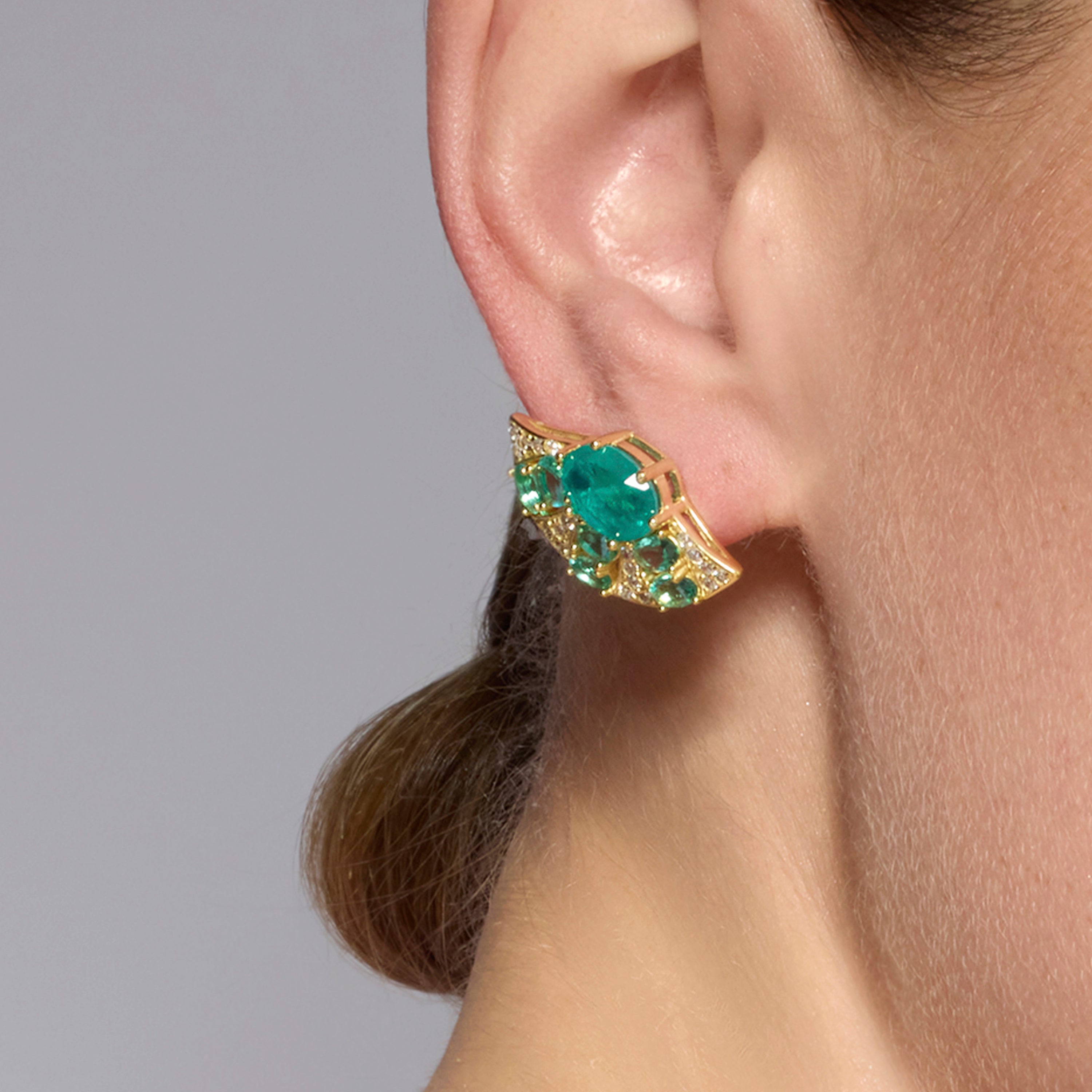 Pendientes de Plata de Ley 925 y Cuarzo Hidrotermal Verde Paraiba acabado oro amarillo de 18k - Kioly