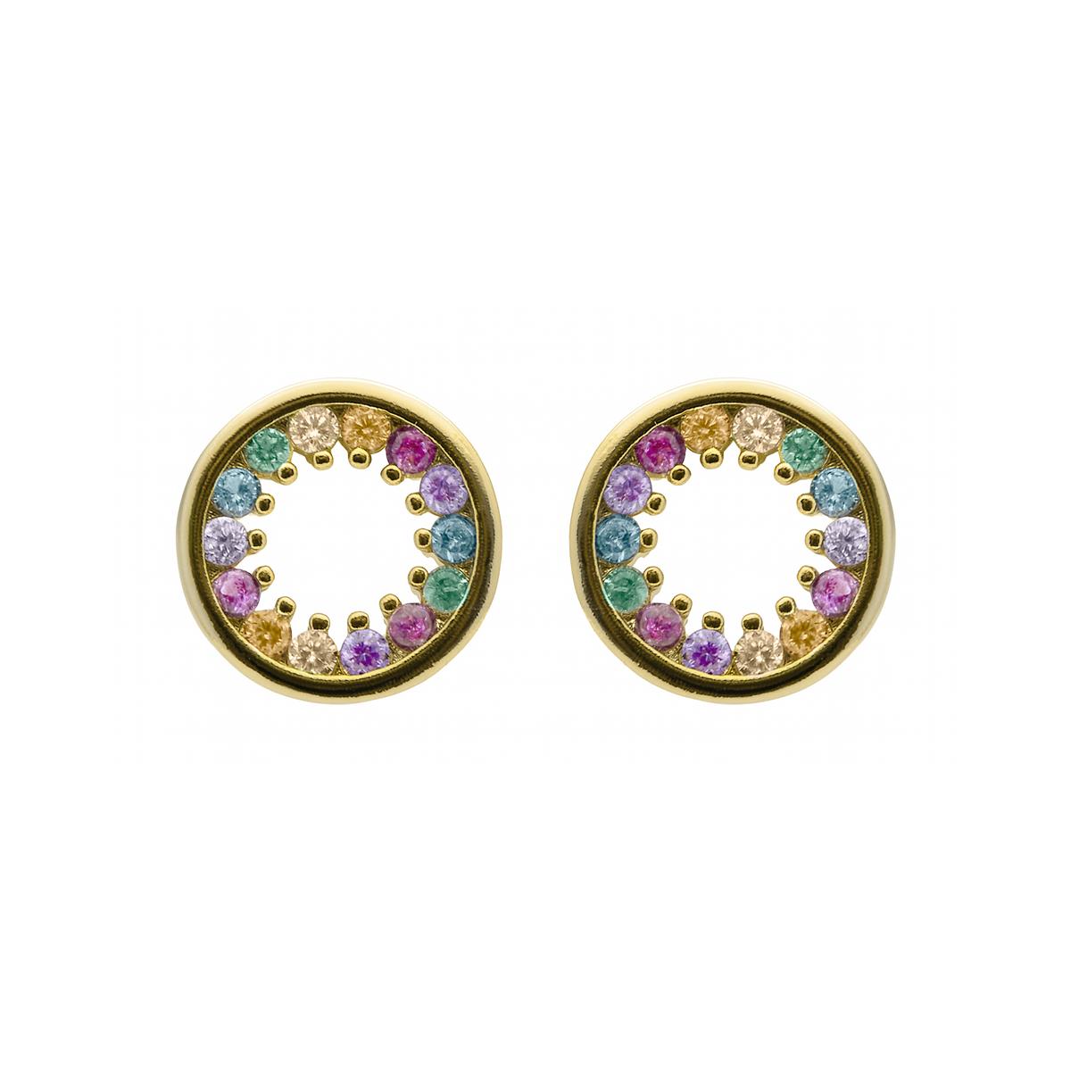 Pendientes de Plata de Ley 925 y Circonita Multicolor acabado en oro amarillo de 18k - Harud