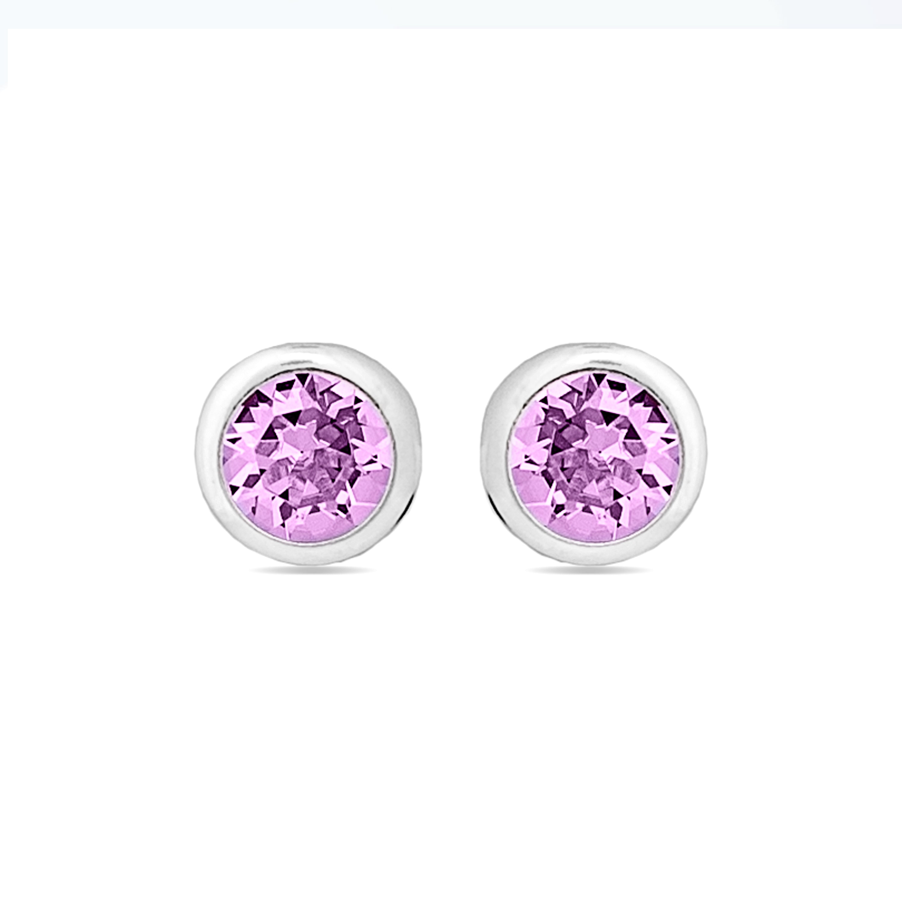 925 Sterling Silver Earrings with Amethyst Cubic Zirconia finished in rhodium - Essential