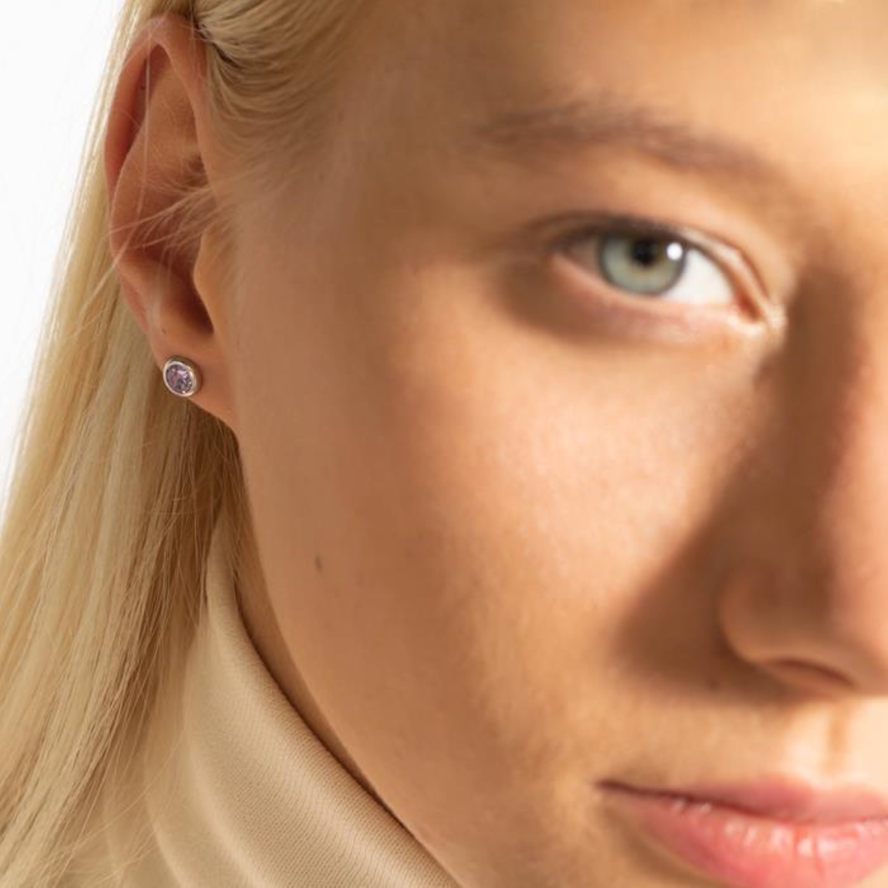 925 Sterling Silver Earrings with Amethyst Cubic Zirconia finished in rhodium - Essential