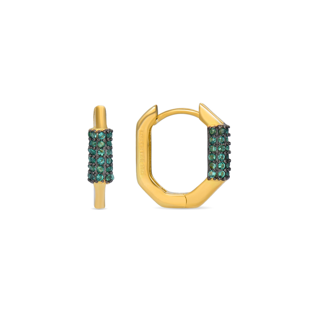 Boucles d'oreilles de 14mm en argent sterling 925 avec zirconia émeraude finition or jaune 18K - Sthyha