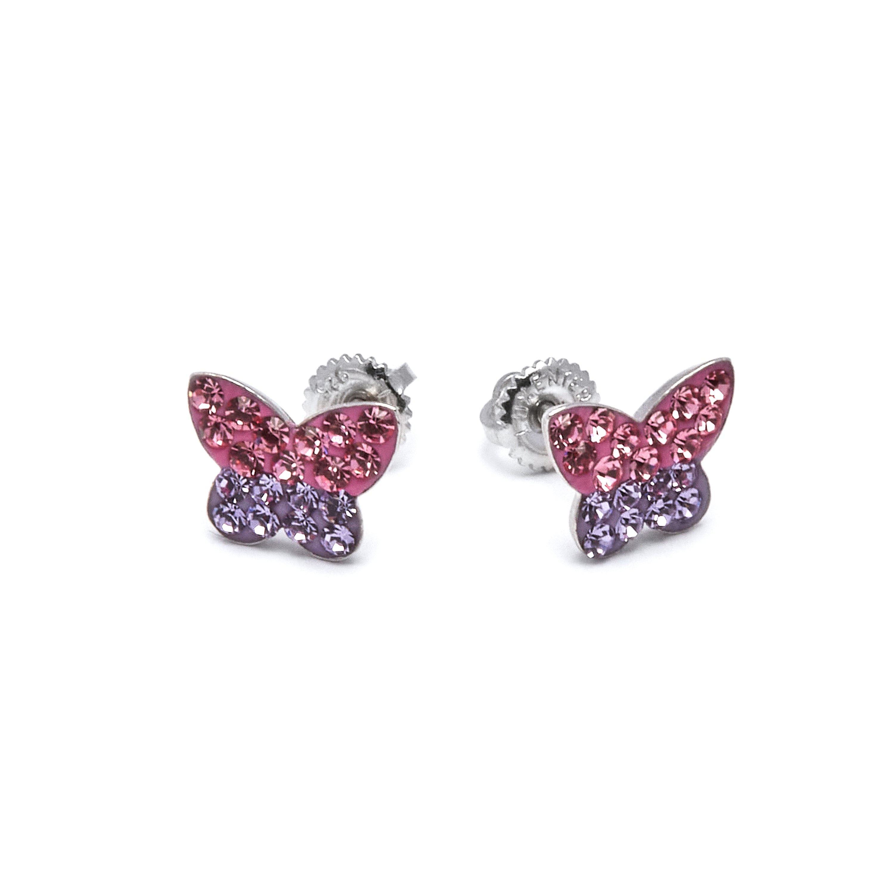 Boucles d'oreilles en argent sterling 925 avec zircon multicolore finition rhodiée - Papillon