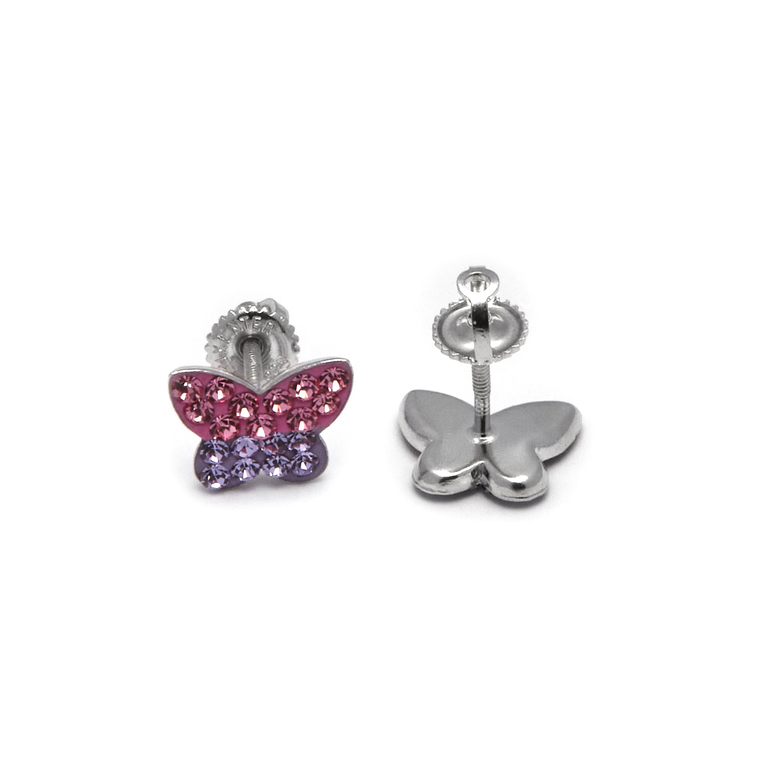 Boucles d'oreilles en argent sterling 925 avec zircon multicolore finition rhodiée - Papillon