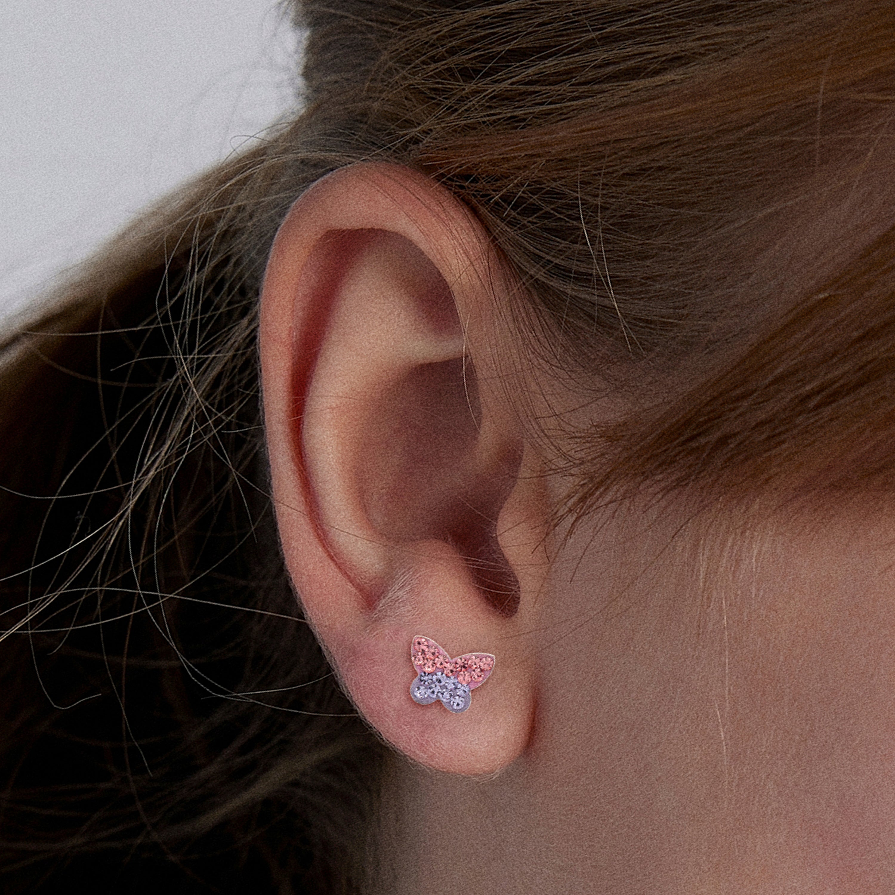 Boucles d'oreilles en argent sterling 925 avec zircon multicolore finition rhodiée - Papillon