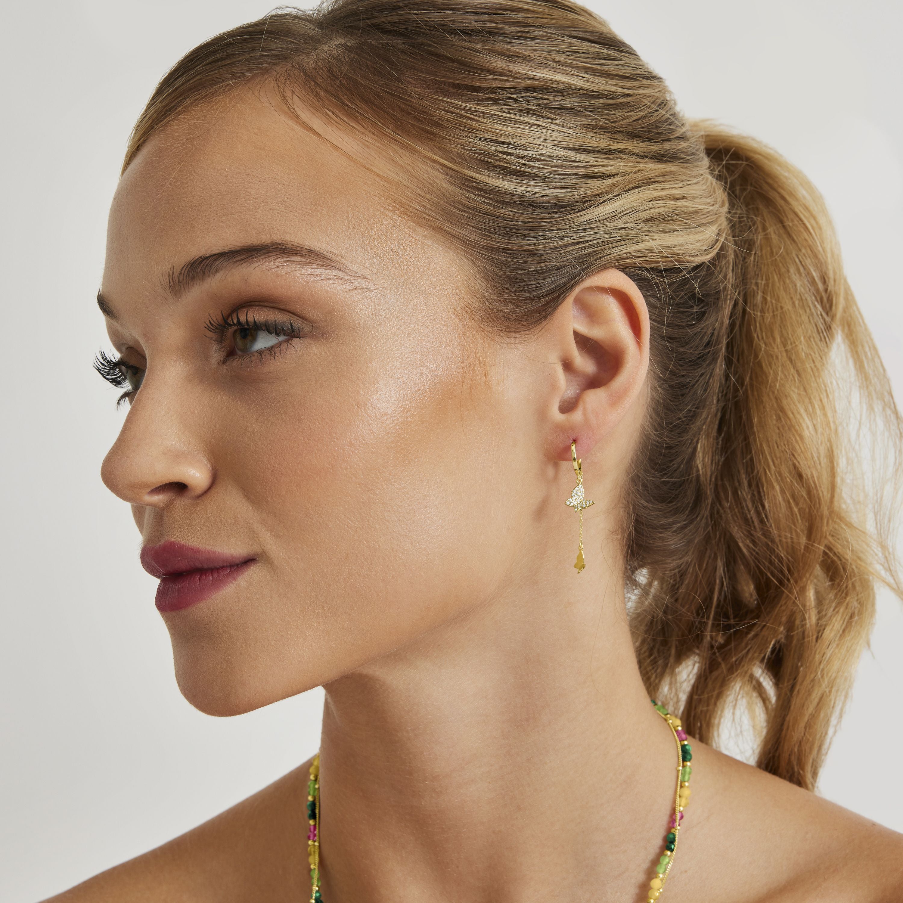 Boucles d'oreilles en argent sterling 925 avec zircon brillant finition or jaune 18K - Kedro