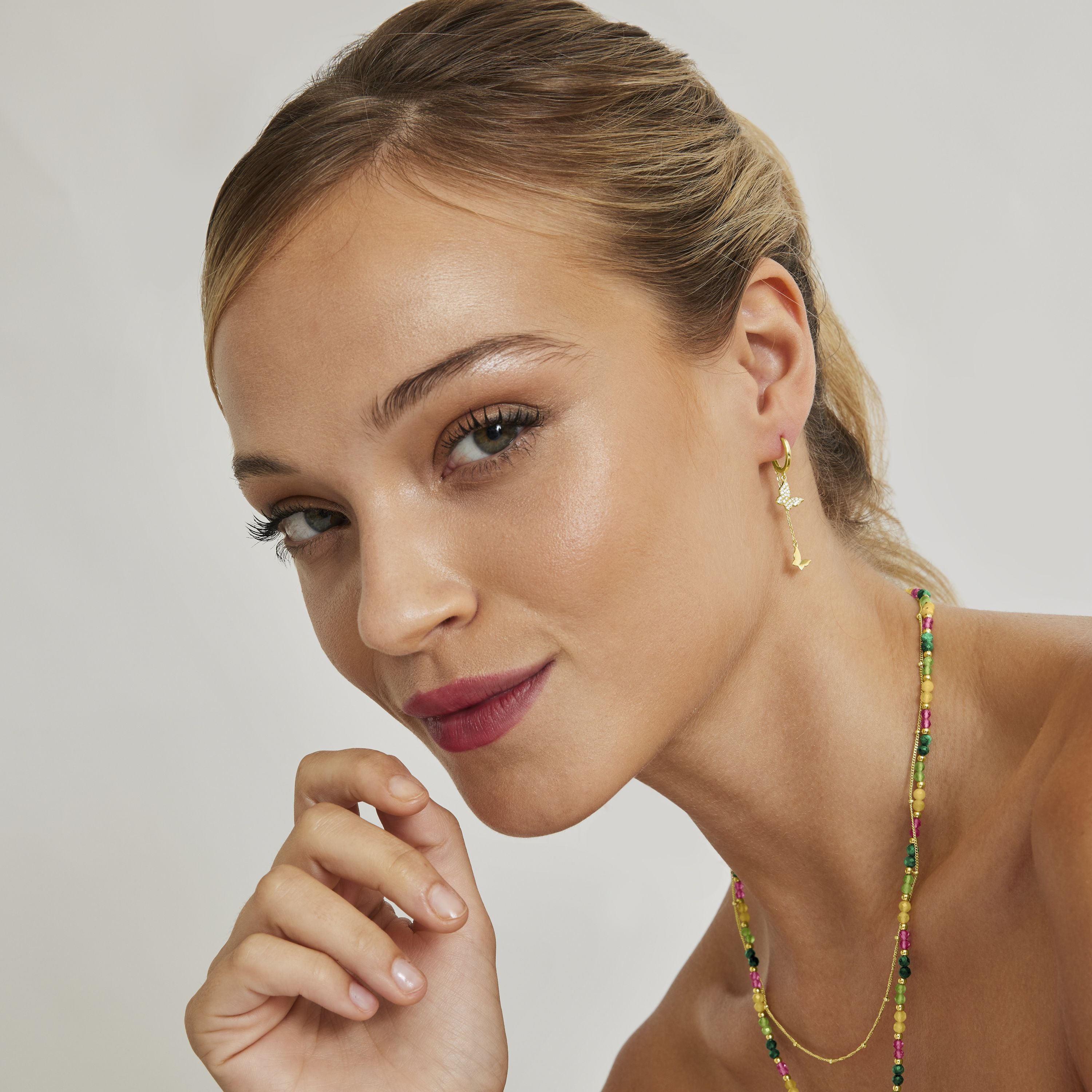 Boucles d'oreilles en argent sterling 925 avec zircon brillant finition or jaune 18K - Kedro