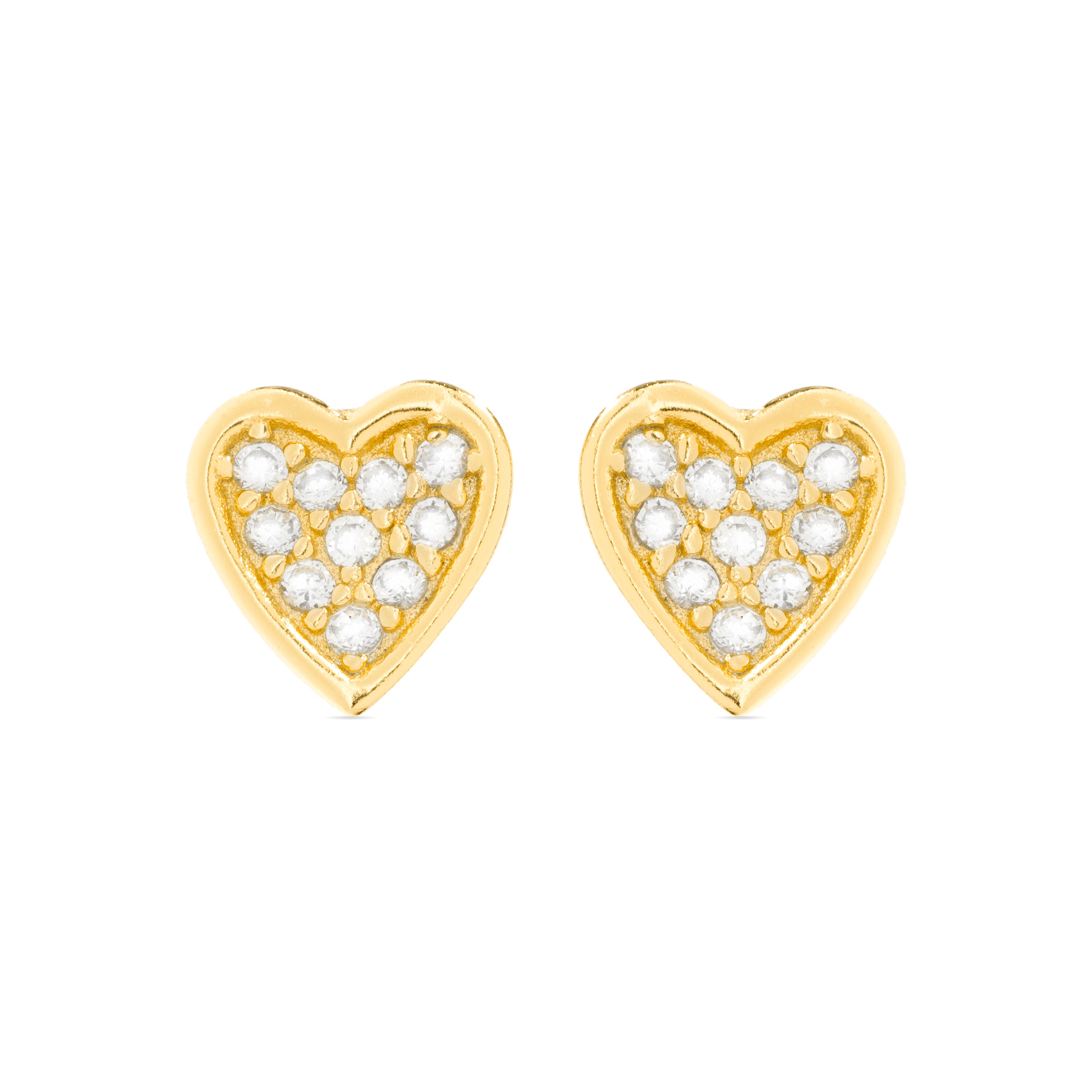 Boucles d'oreilles en argent sterling 925 et zircon brillant finition or jaune 18K - Cœur