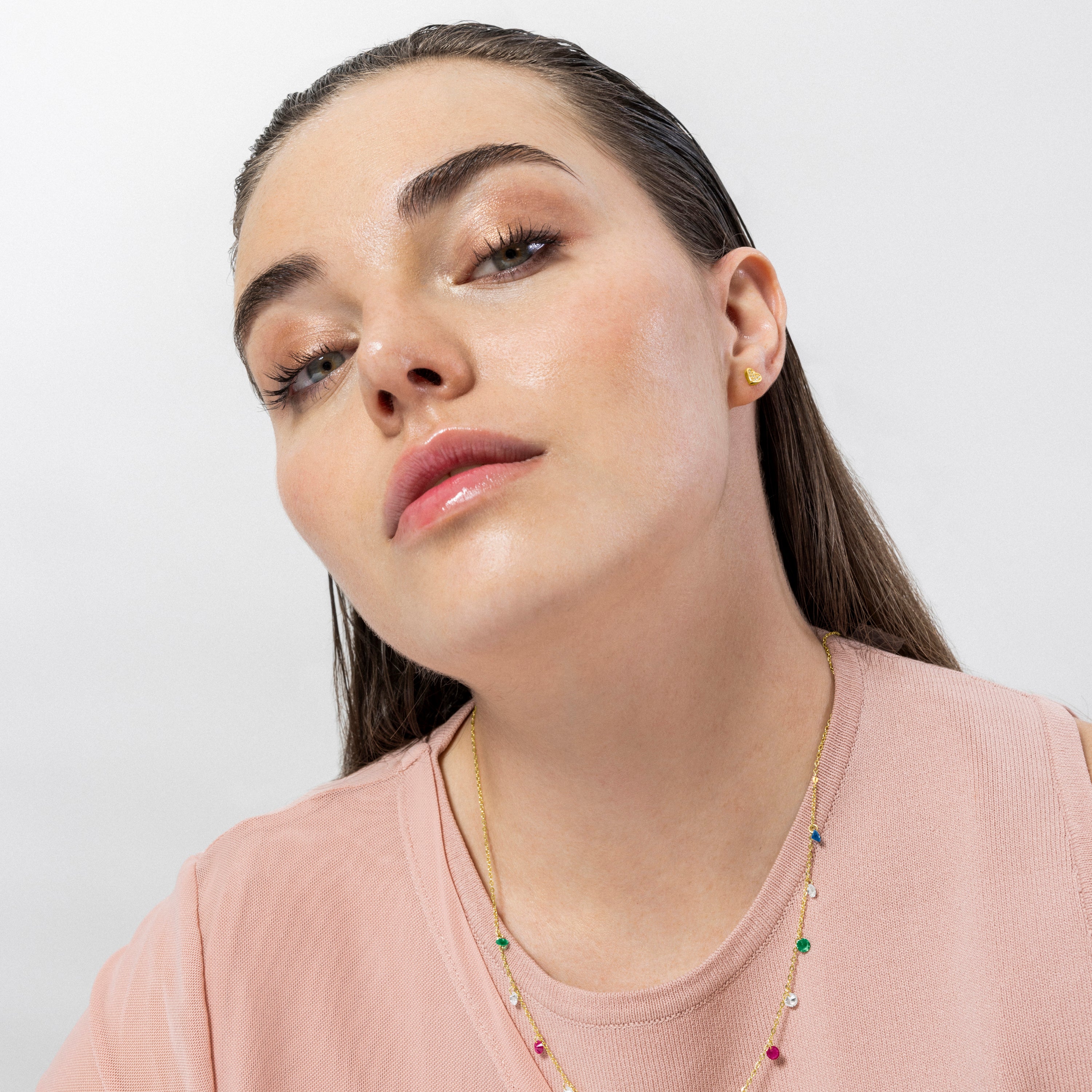 Pendientes de Plata de Ley 925 y Circonita Brillante acabados en oro amarillo 18K - Corazón