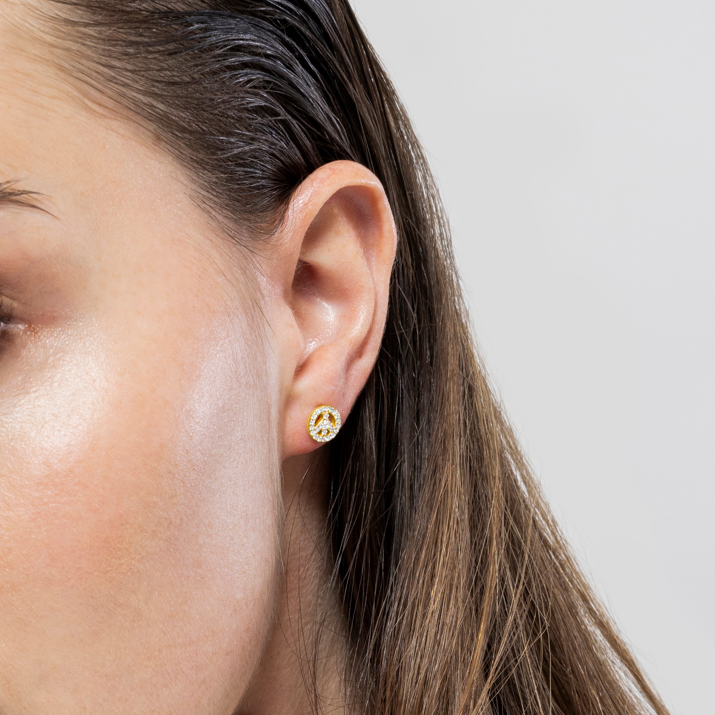 Pendientes de Plata de Ley 925 y Circonita Brillante acabados en oro amarillo de 18k - Peace