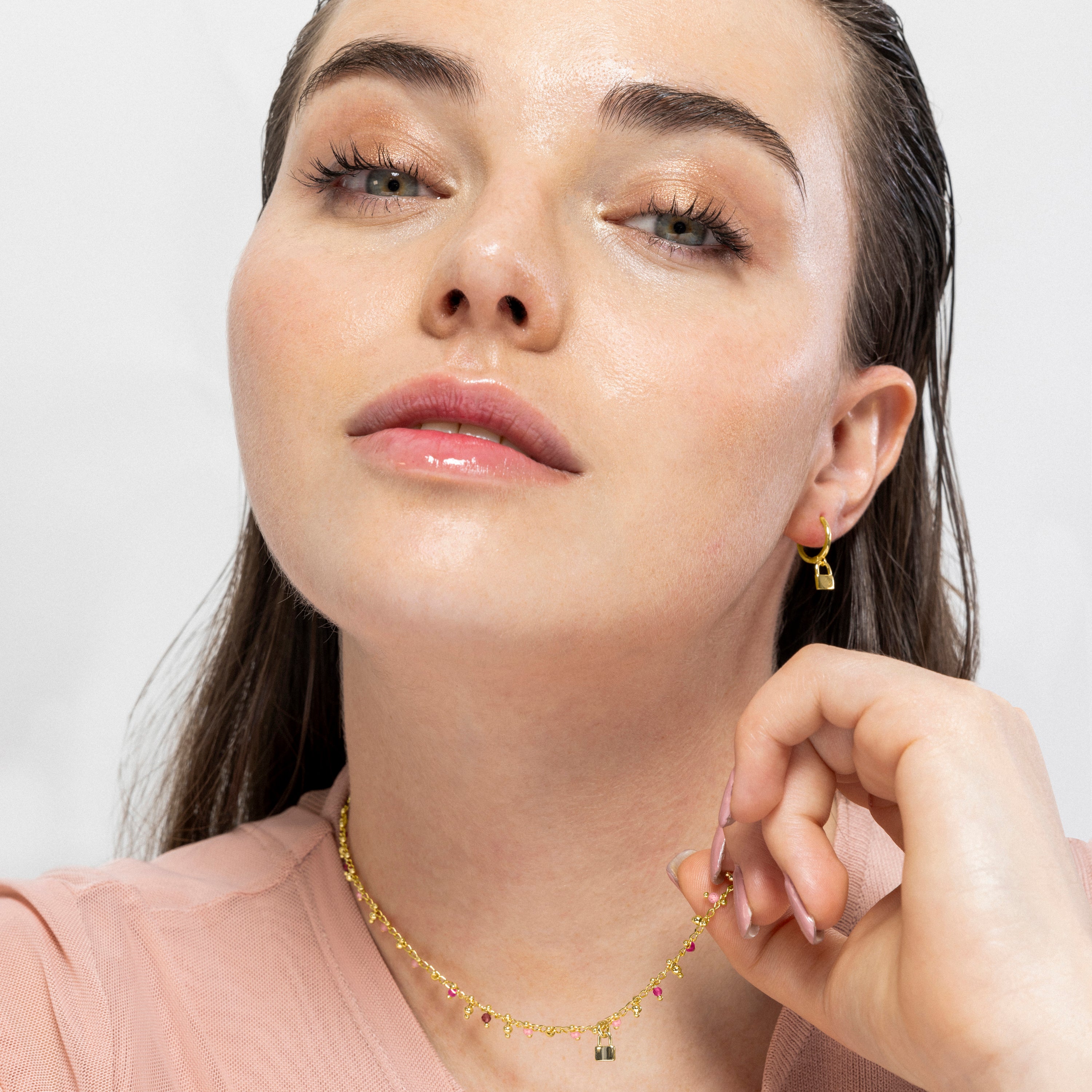 925 Sterling Silver Earrings finished in 18k yellow gold - Lock