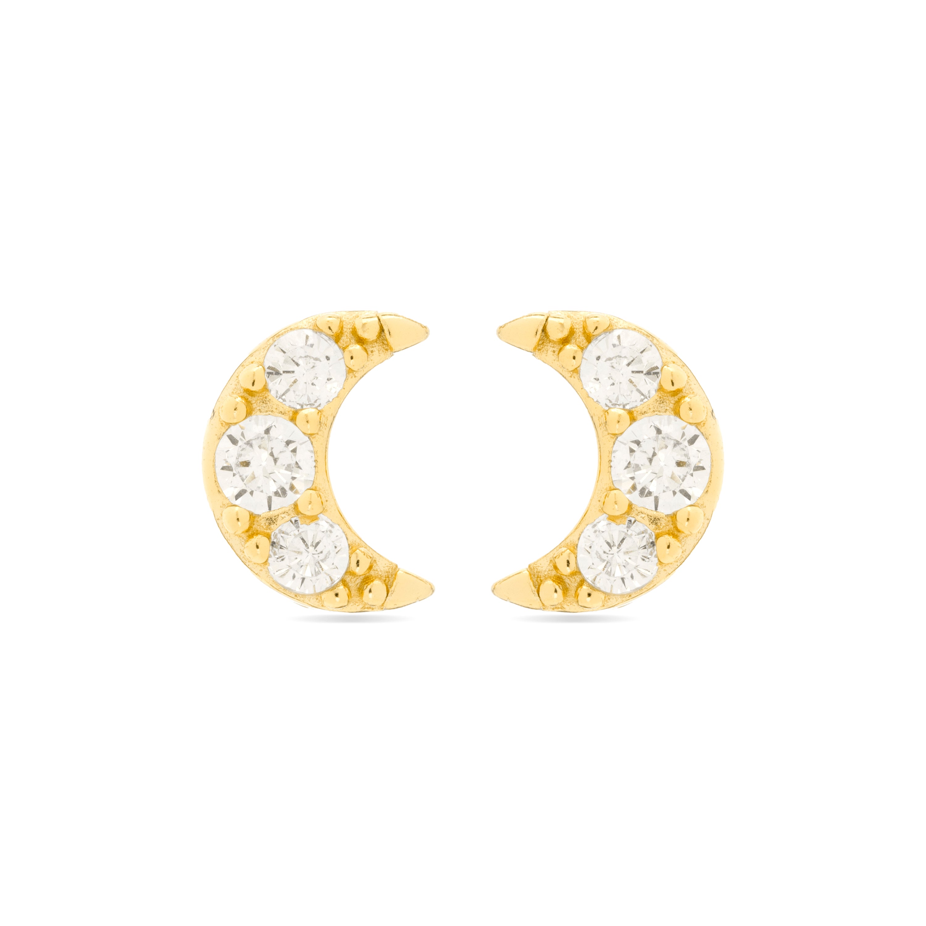Ohrringe aus 925er Sterlingsilber und glänzenden Zirkonia, vergoldet mit 18K Gelbgold - Mond
