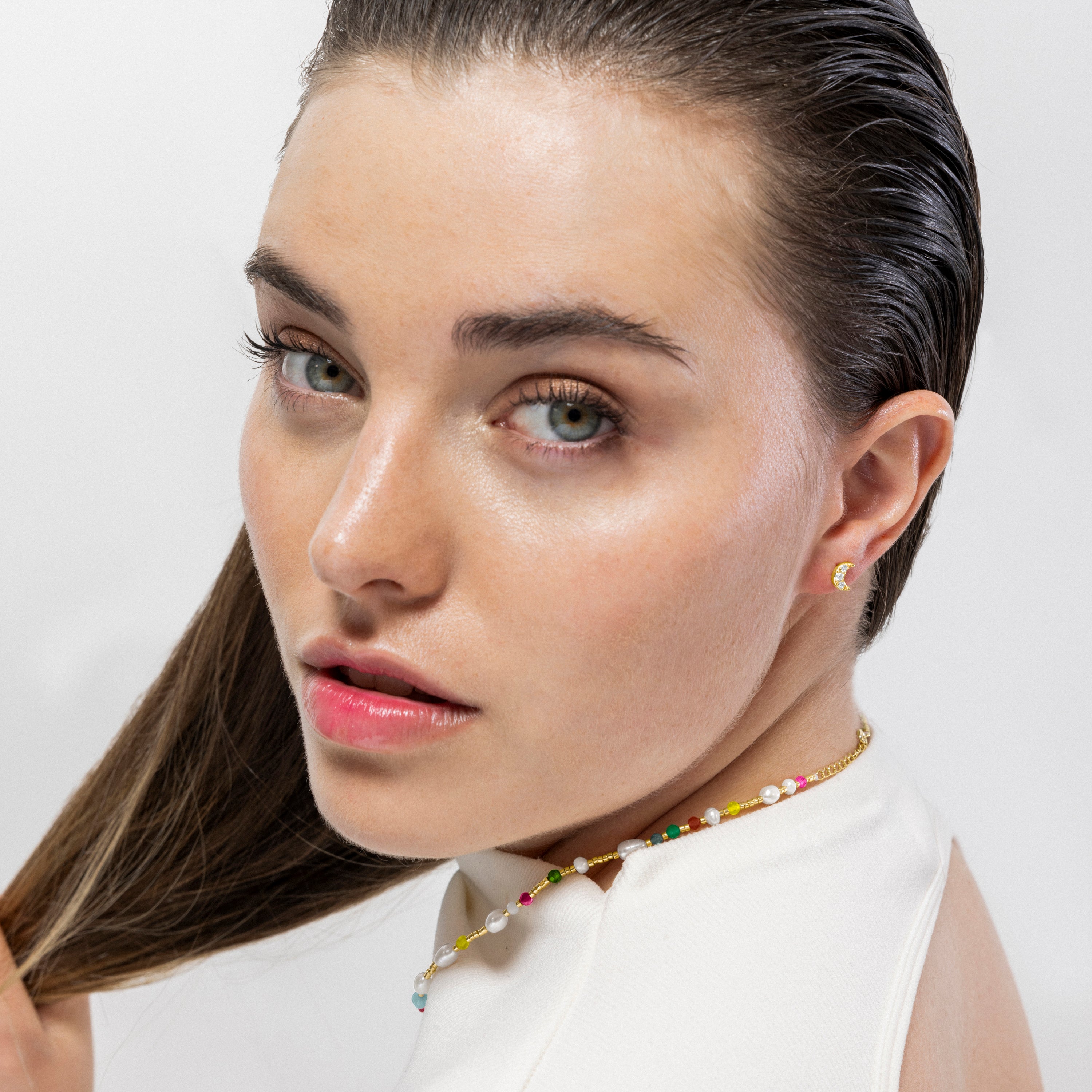 Pendientes de Plata de Ley 925 y Circonita Brillante acabados en oro amarillo 18K - Luna