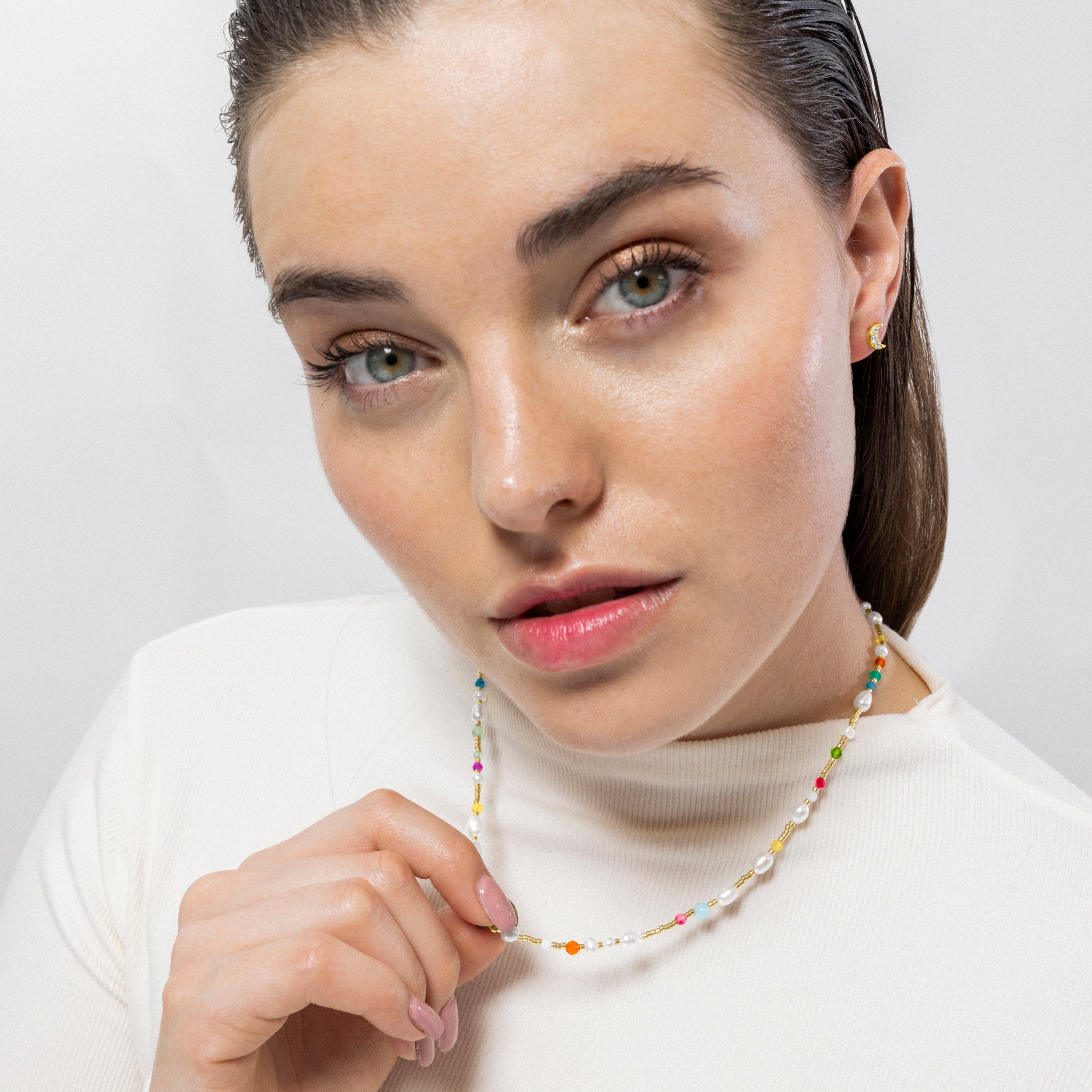 925 Sterling Silver Earrings with Brilliant Zirconia finished in 18K yellow gold - Moon