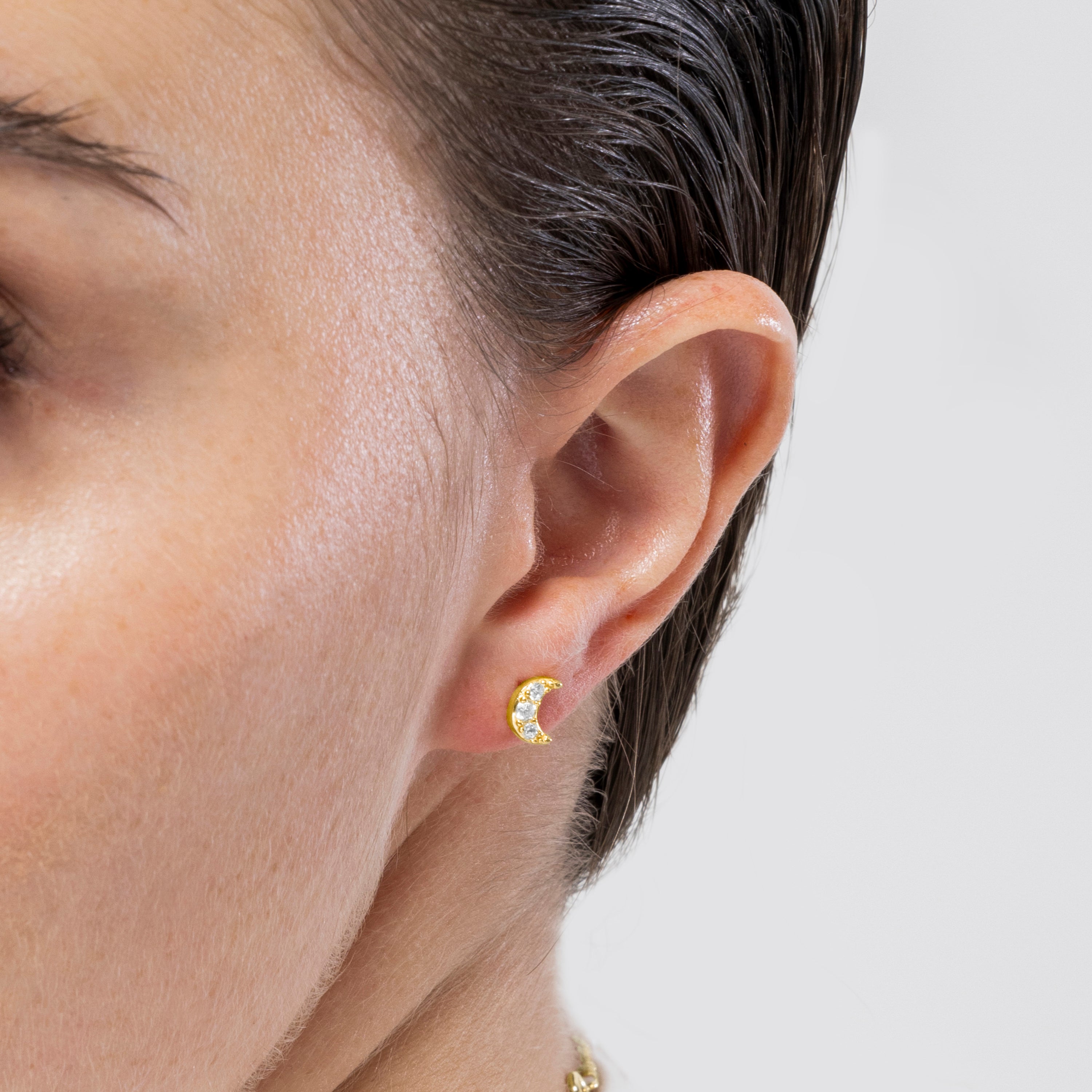 925 Sterling Silver Earrings with Brilliant Zirconia finished in 18K yellow gold - Moon