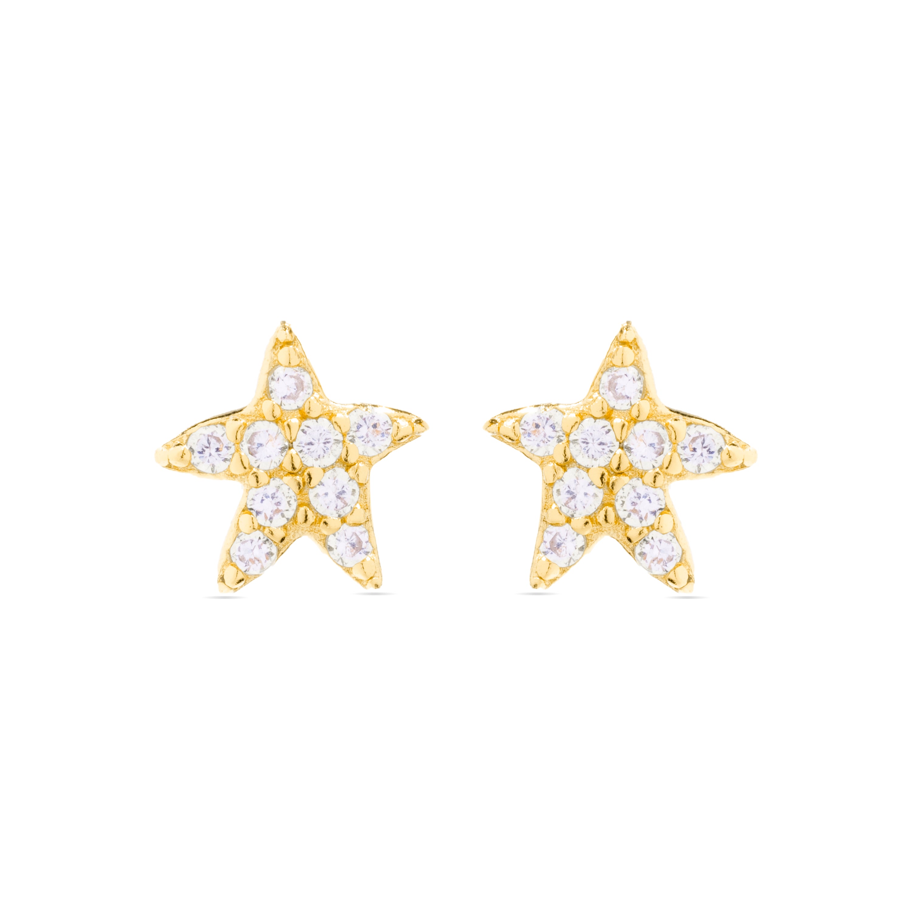 925 Sterling Silver Earrings with Brilliant Zirconia finished in 18K yellow gold - Star