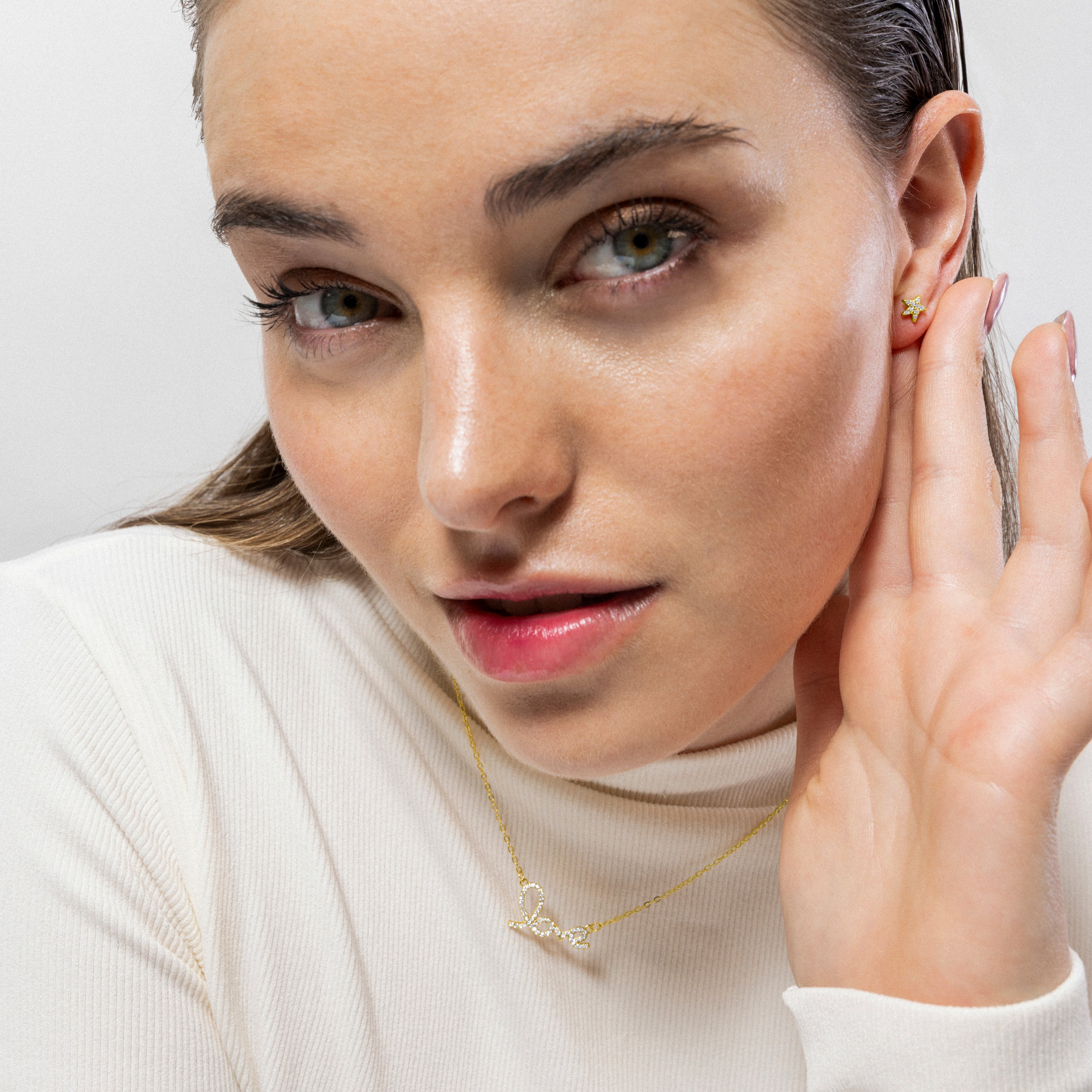 925 Sterling Silver Earrings with Brilliant Zirconia finished in 18K yellow gold - Star