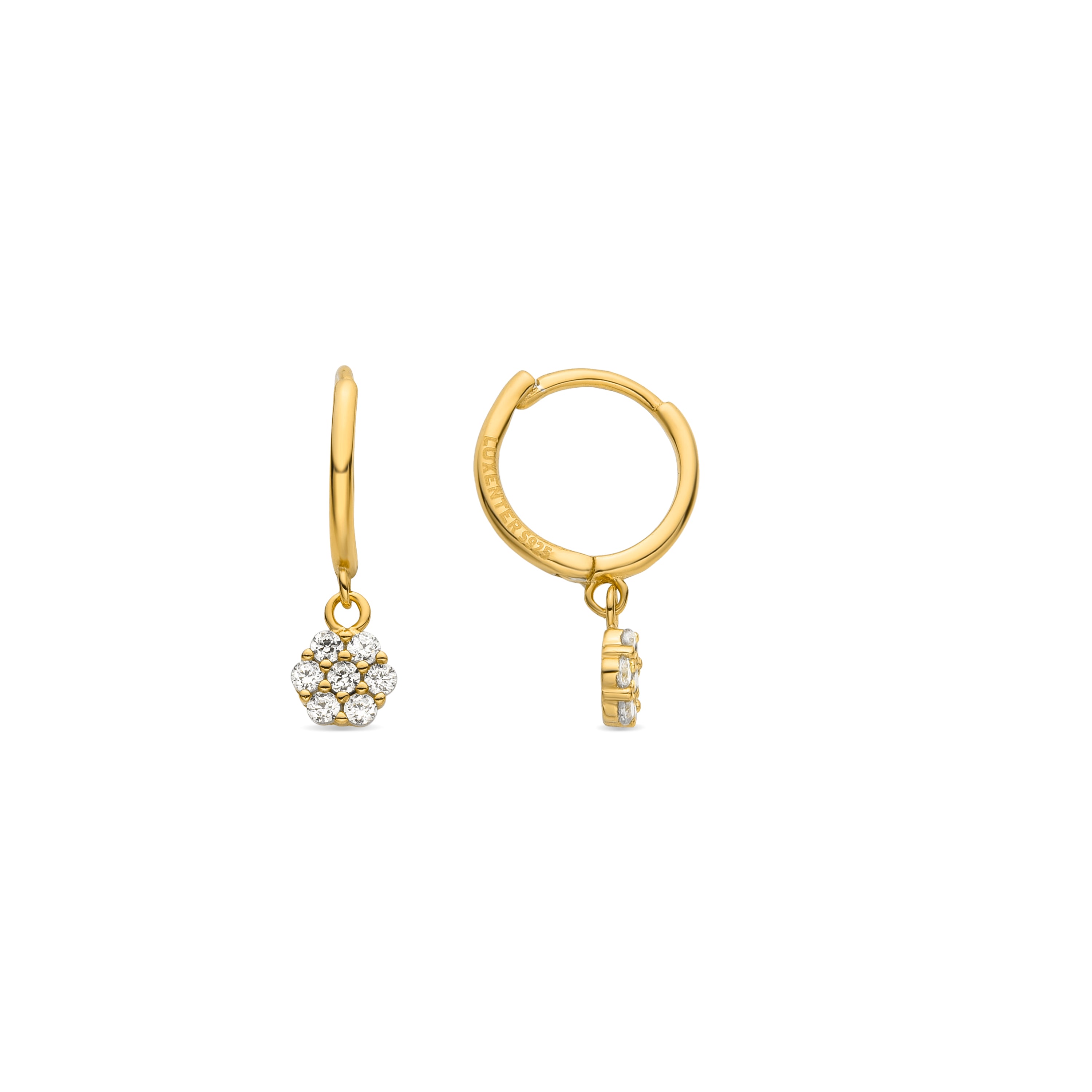 Boucles d'oreilles en argent sterling 925 et zircon brillant finition or jaune 18K - Lipyo