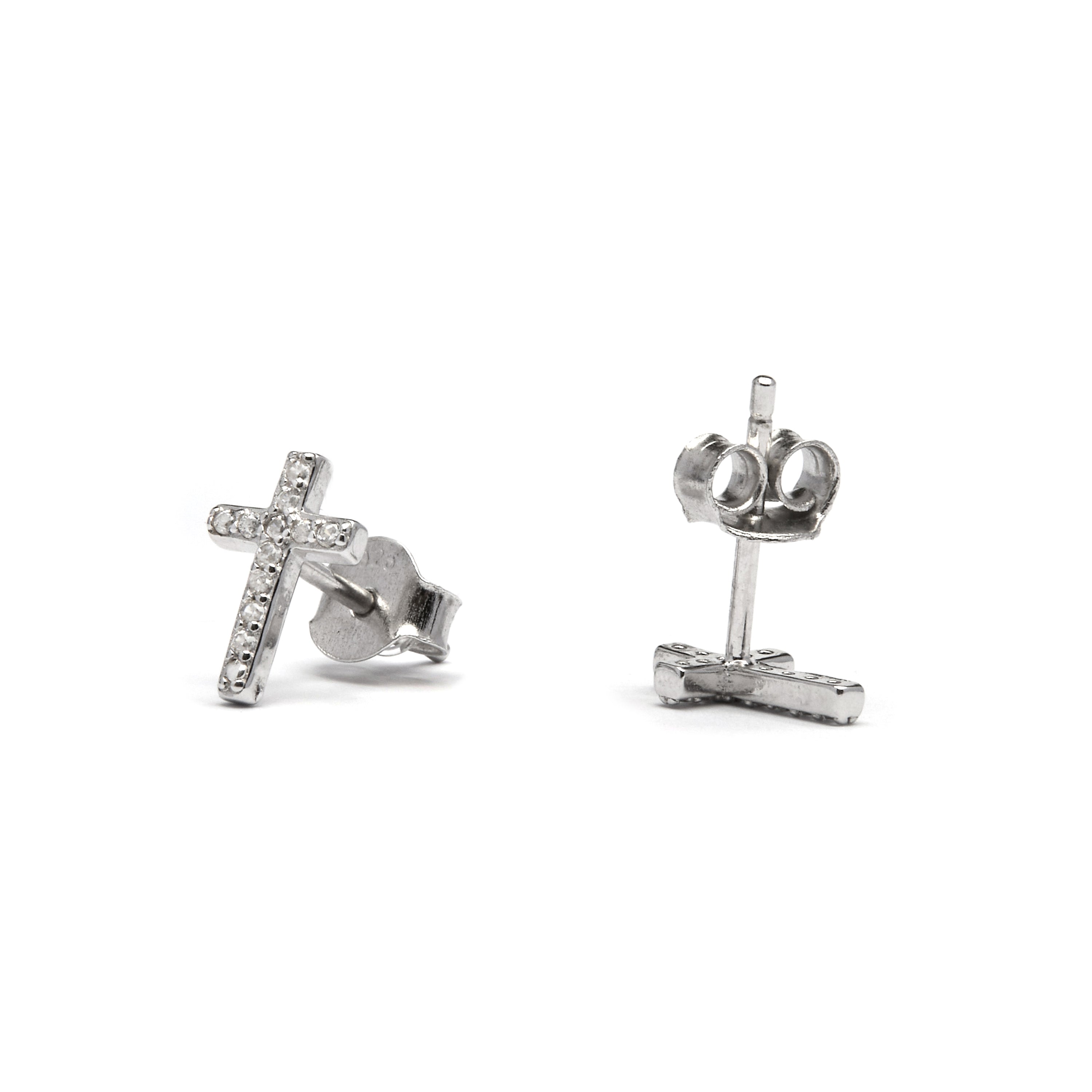 925 Sterling Silver Earrings with Brilliant Zirconia finished in Rhodium - Zudis