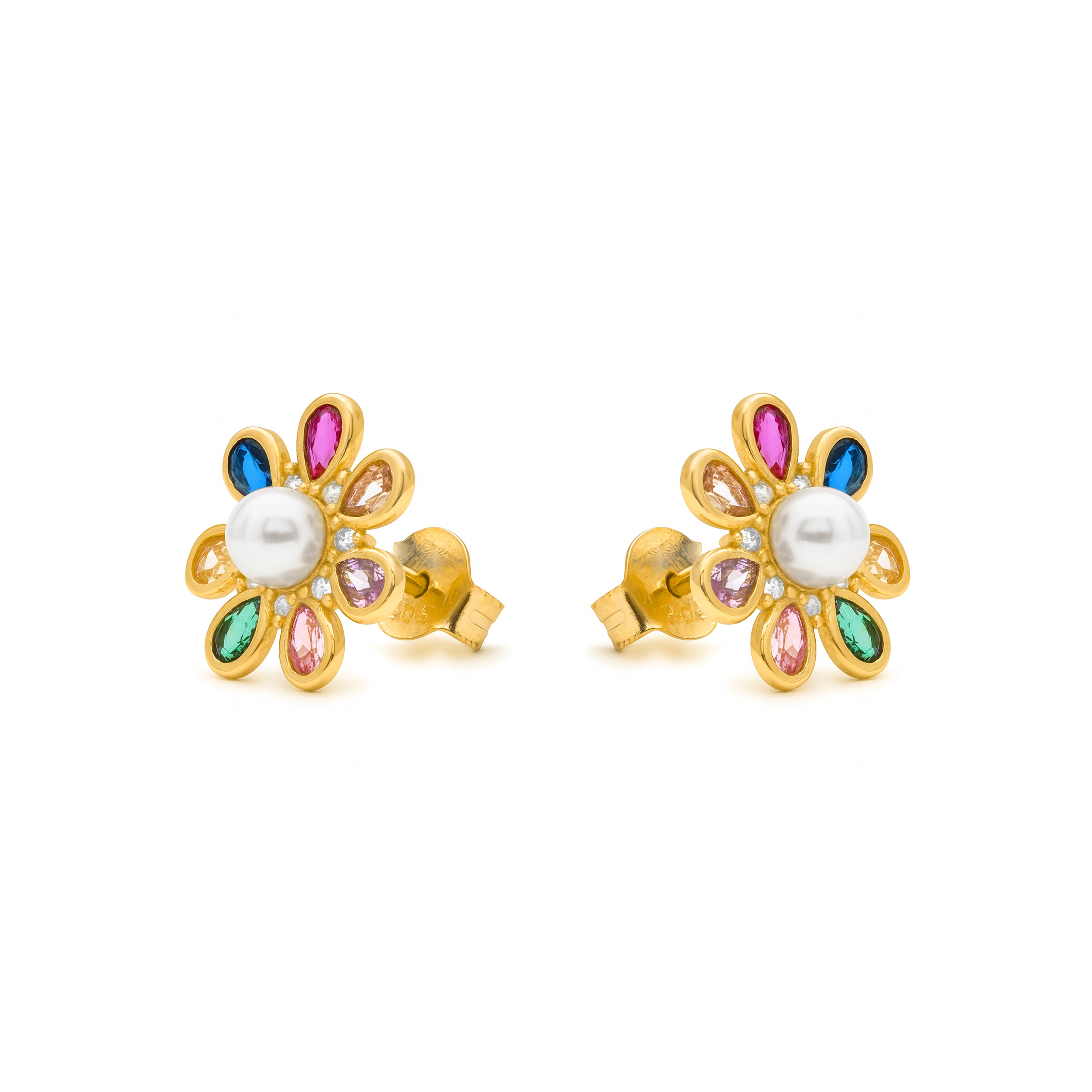 925 Sterling Silver Earrings with Multicolor Cubic Zirconia finished in 18k Yellow Gold - Bosul