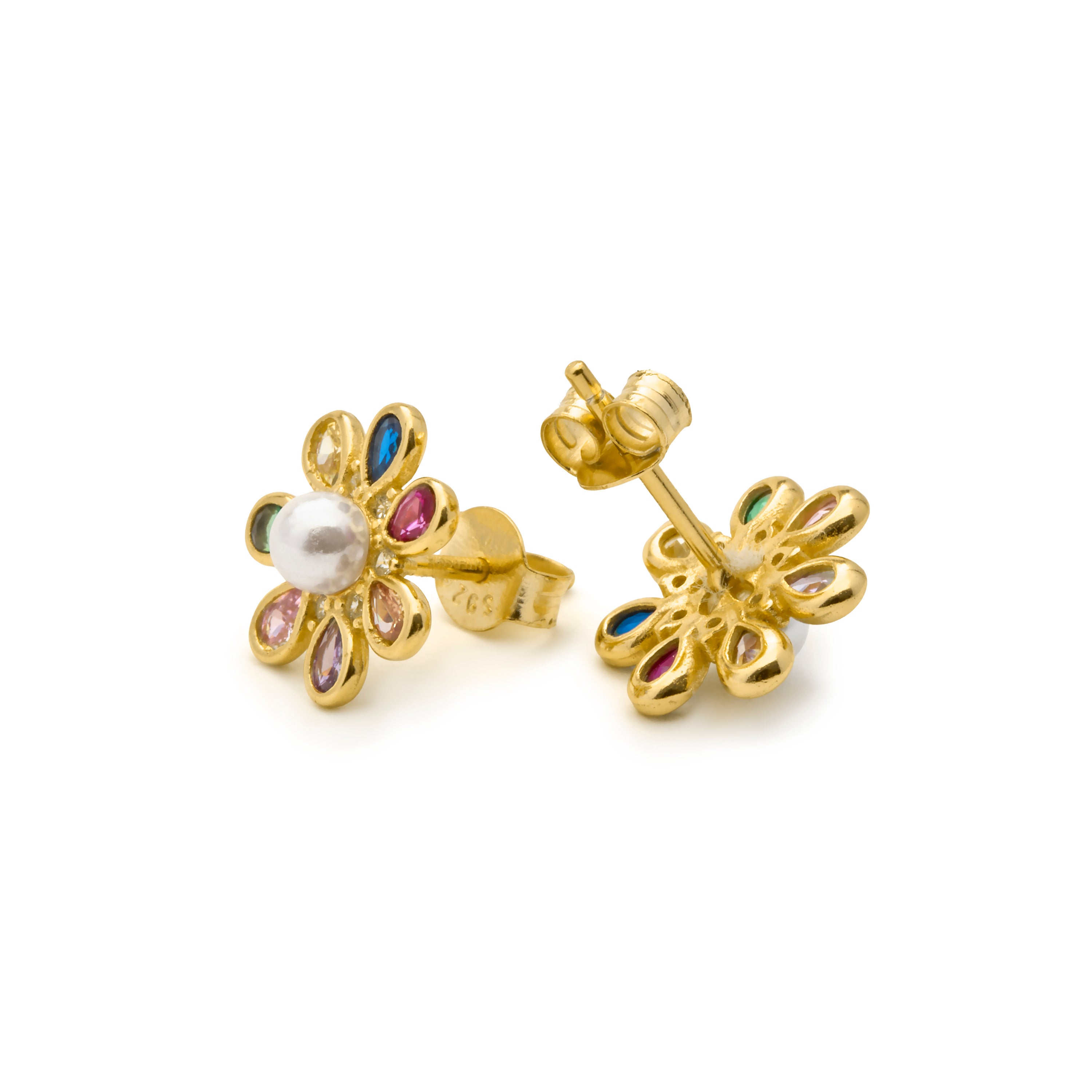 925 Sterling Silver Earrings with Multicolor Cubic Zirconia finished in 18k Yellow Gold - Bosul