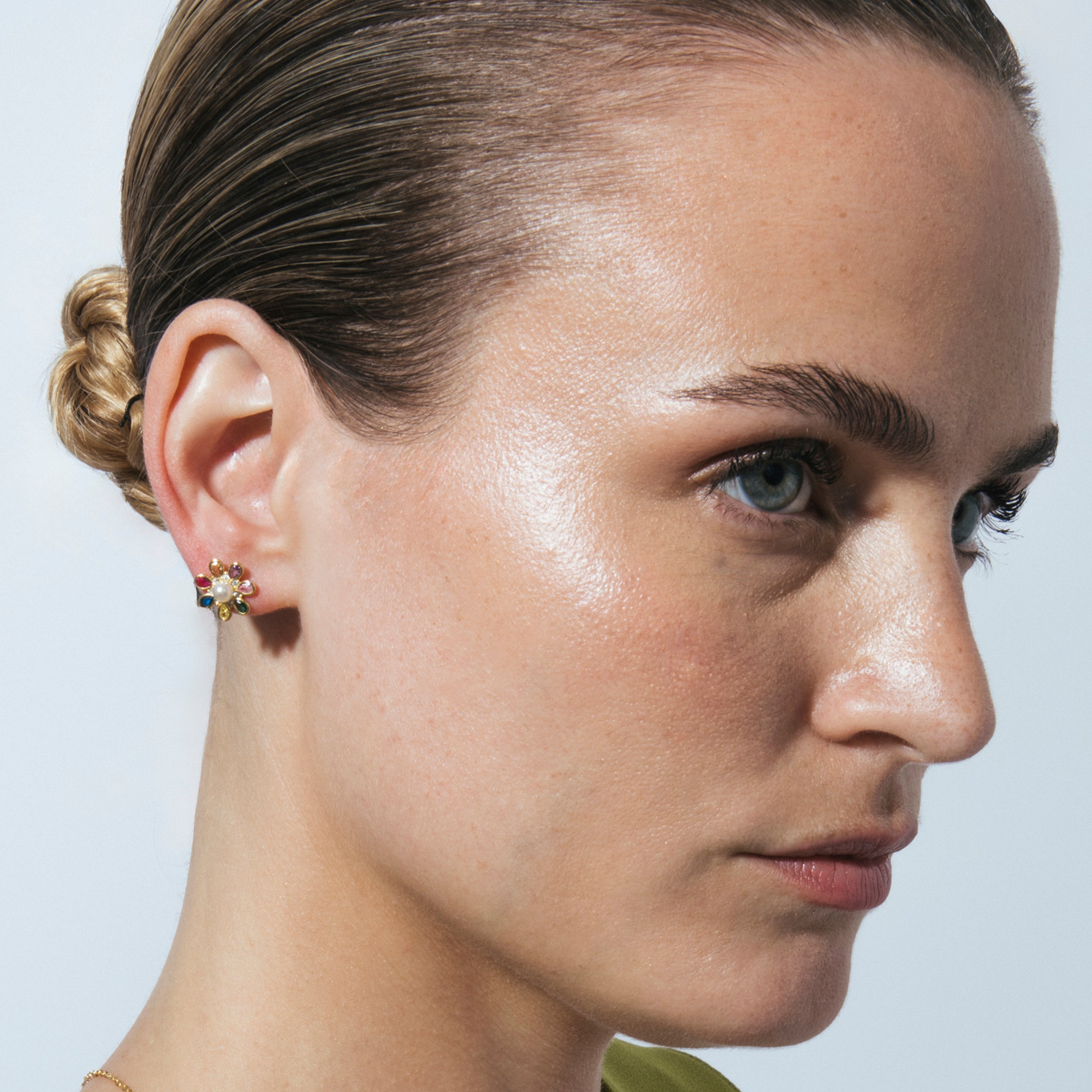 925 Sterling Silver Earrings with Multicolor Cubic Zirconia finished in 18k Yellow Gold - Bosul