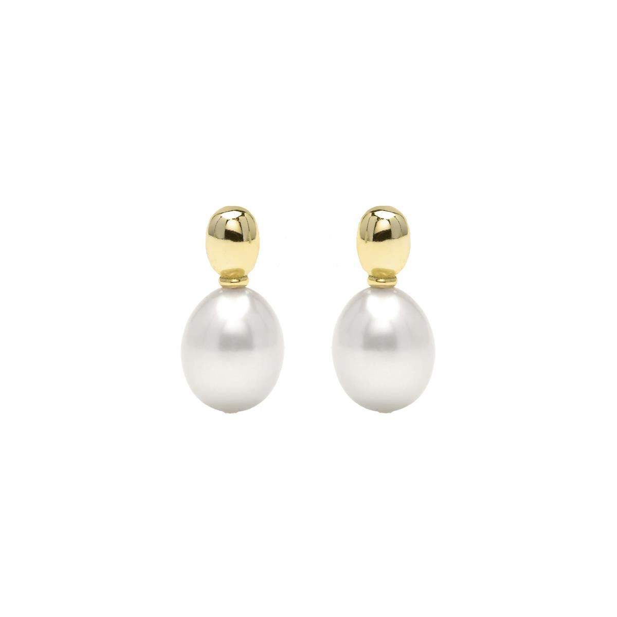 Pendientes de Plata de Ley 925 y Perla Blanca acabado en oro amarillo 18k - Inblan