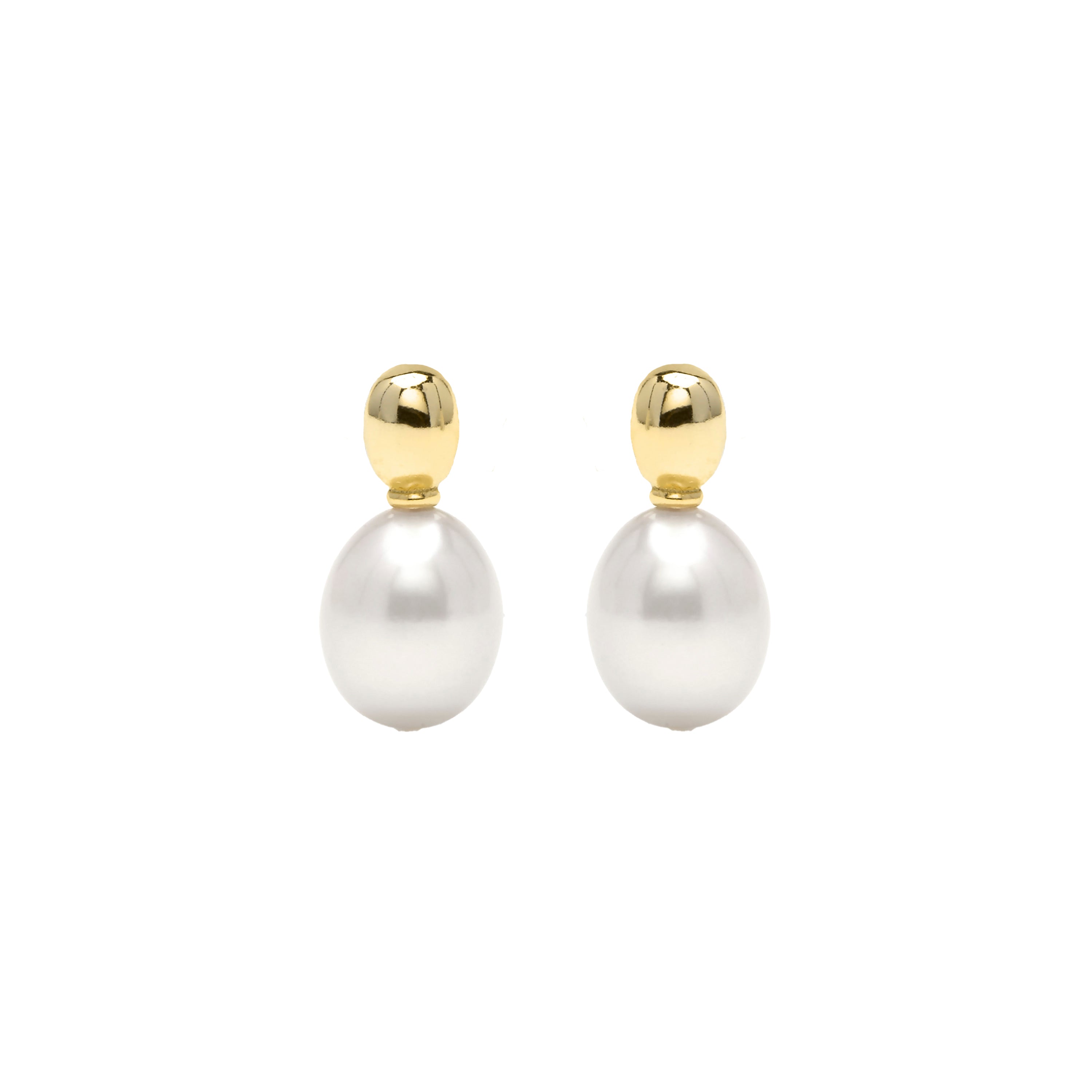 Boucles d'oreilles en argent sterling 925 et perle blanche finition or jaune 18k - Inblan