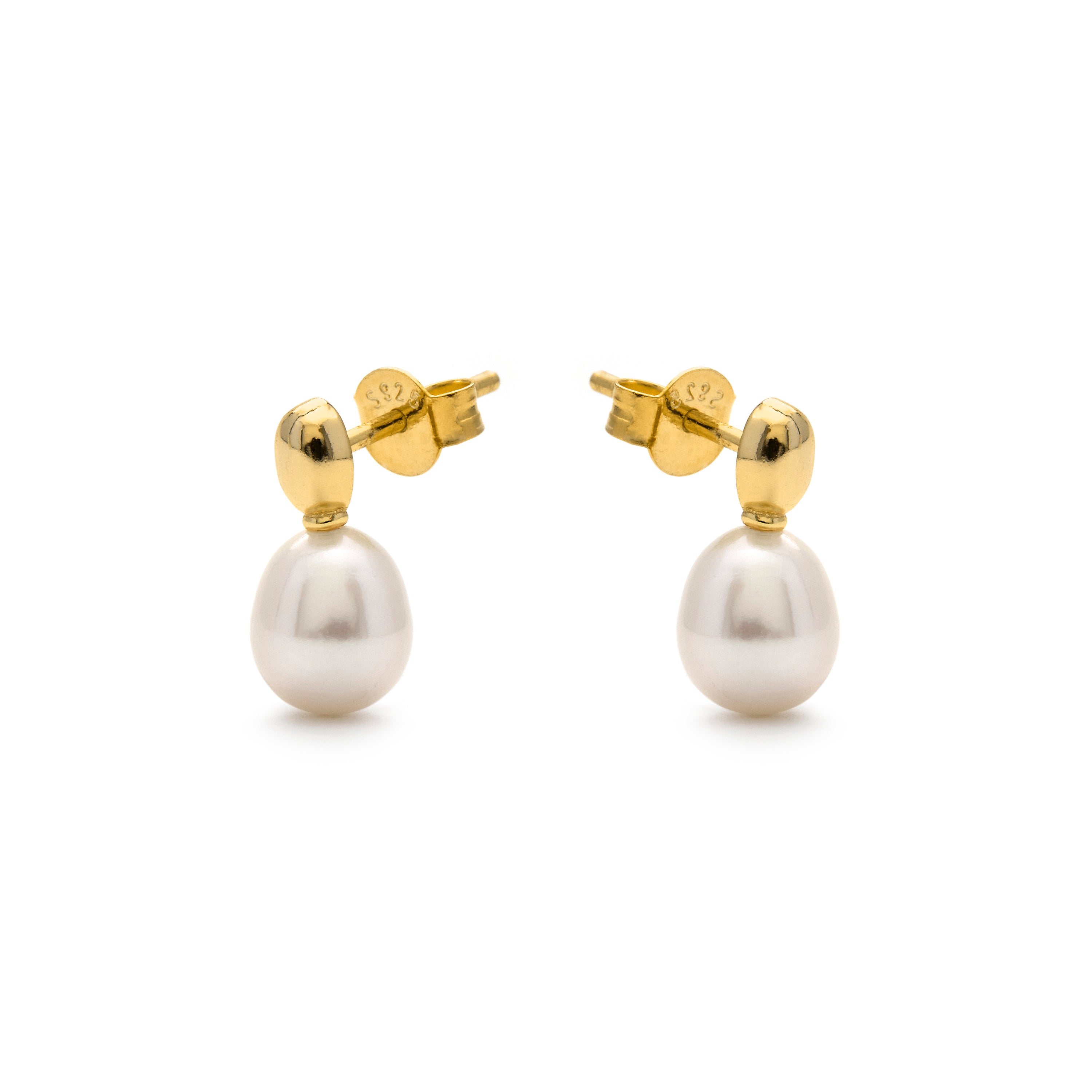 Boucles d'oreilles en argent sterling 925 et perle blanche finition or jaune 18k - Inblan