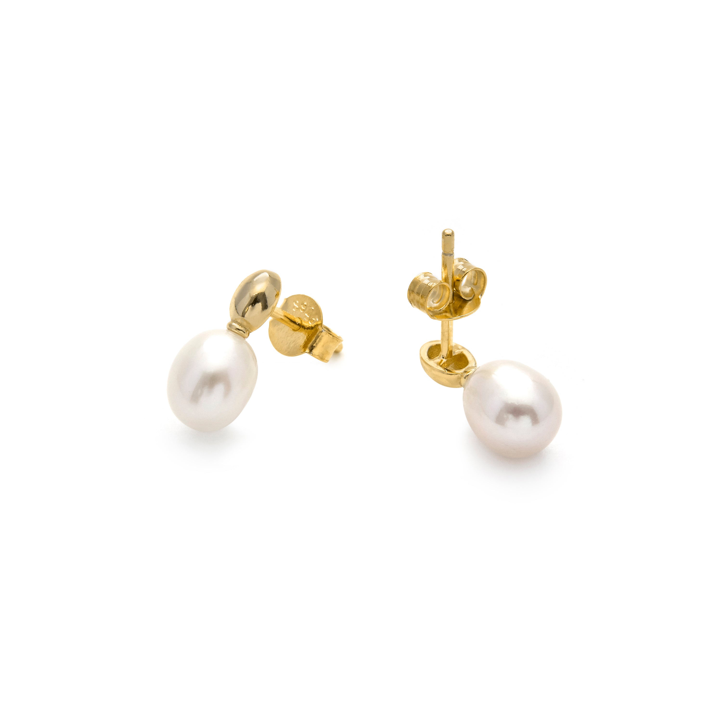 Boucles d'oreilles en argent sterling 925 et perle blanche finition or jaune 18k - Inblan