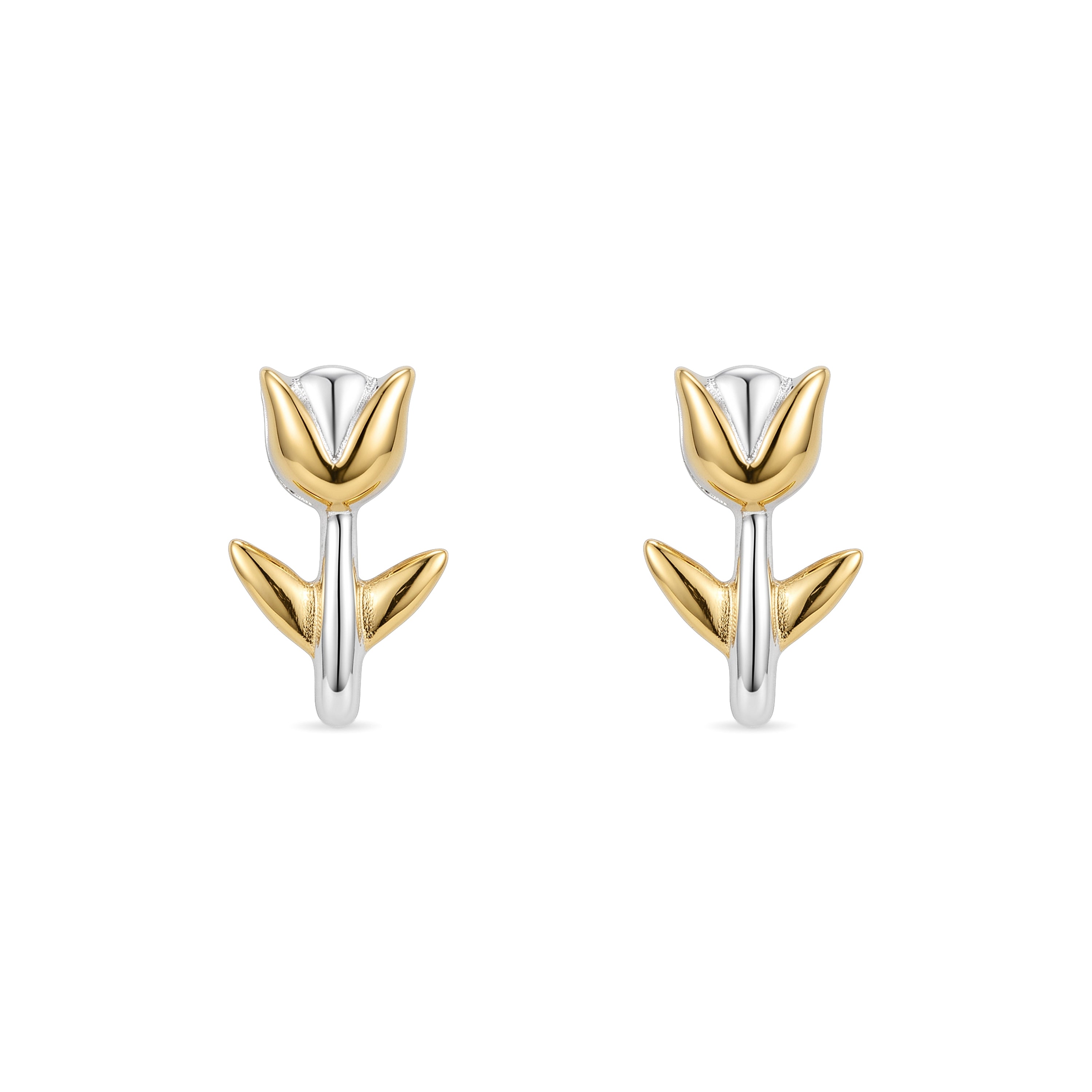 Pendientes de plata de Ley 925 acabado en rodio oro amarillo y rosa de 18k - Flor