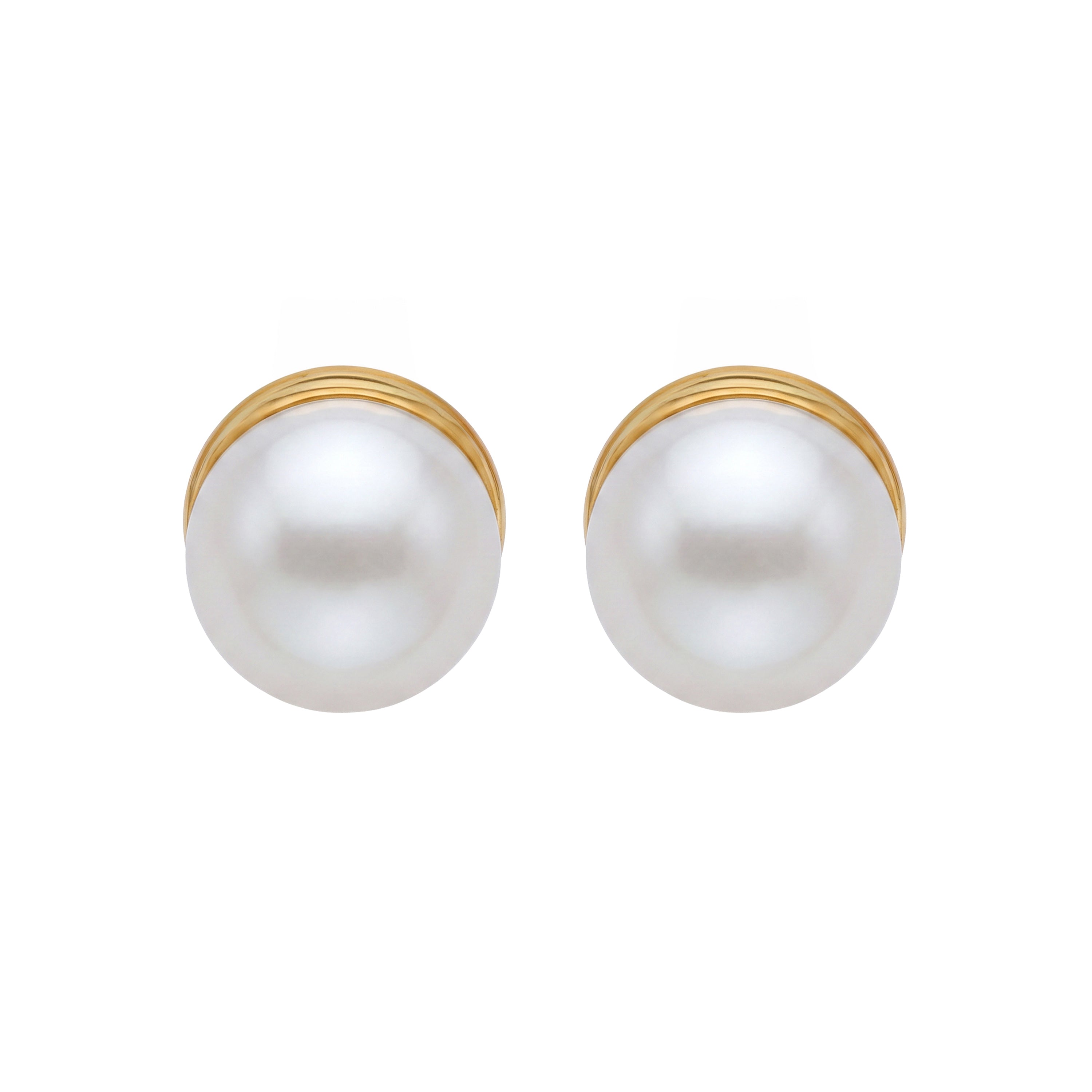 Pendientes de plata de Ley 925 y Perla Blanca acabado en oro amarillo de 18k - Bipos