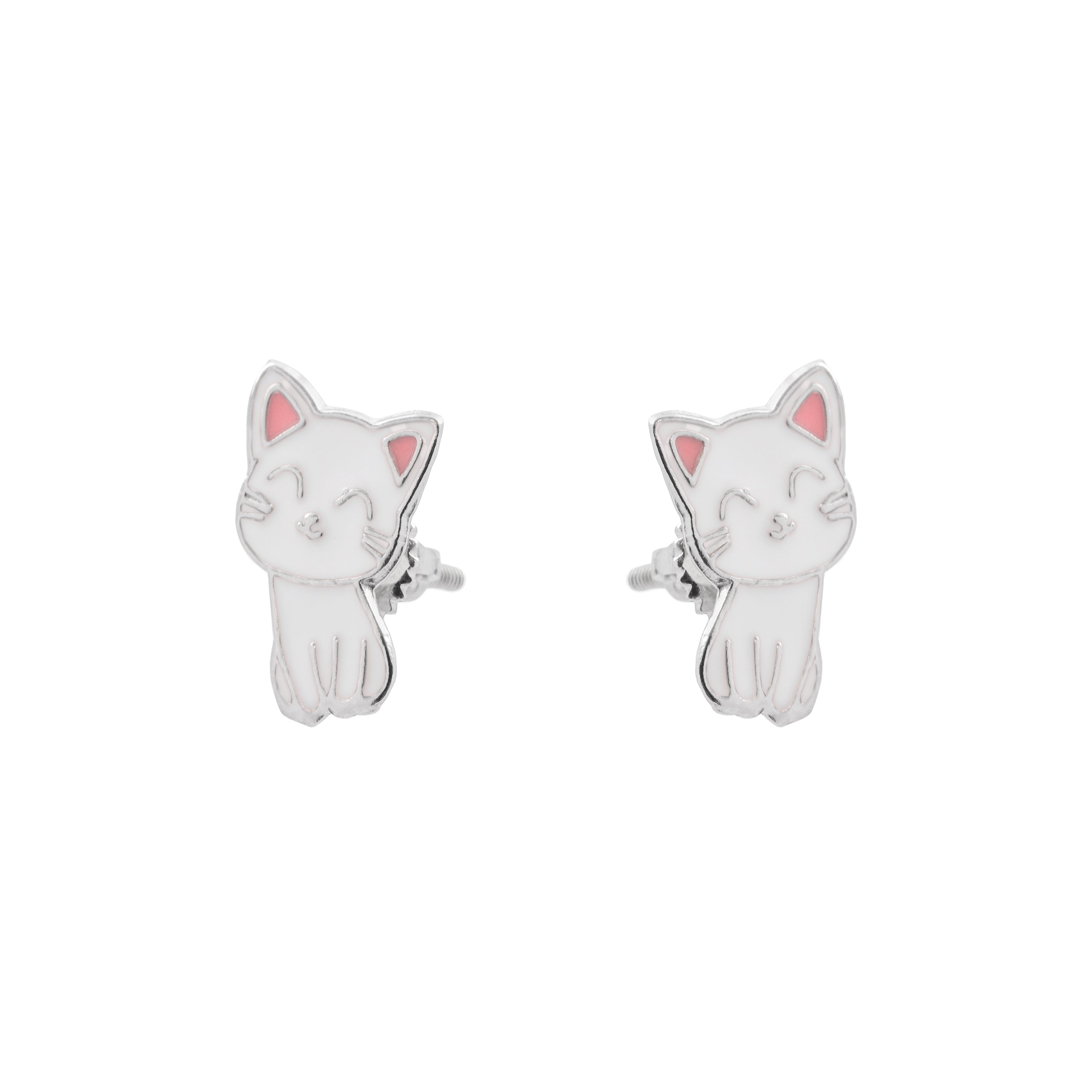 Pendientes de plata de Ley 925 y Lacado Multicolor acabado en rodio - Gato