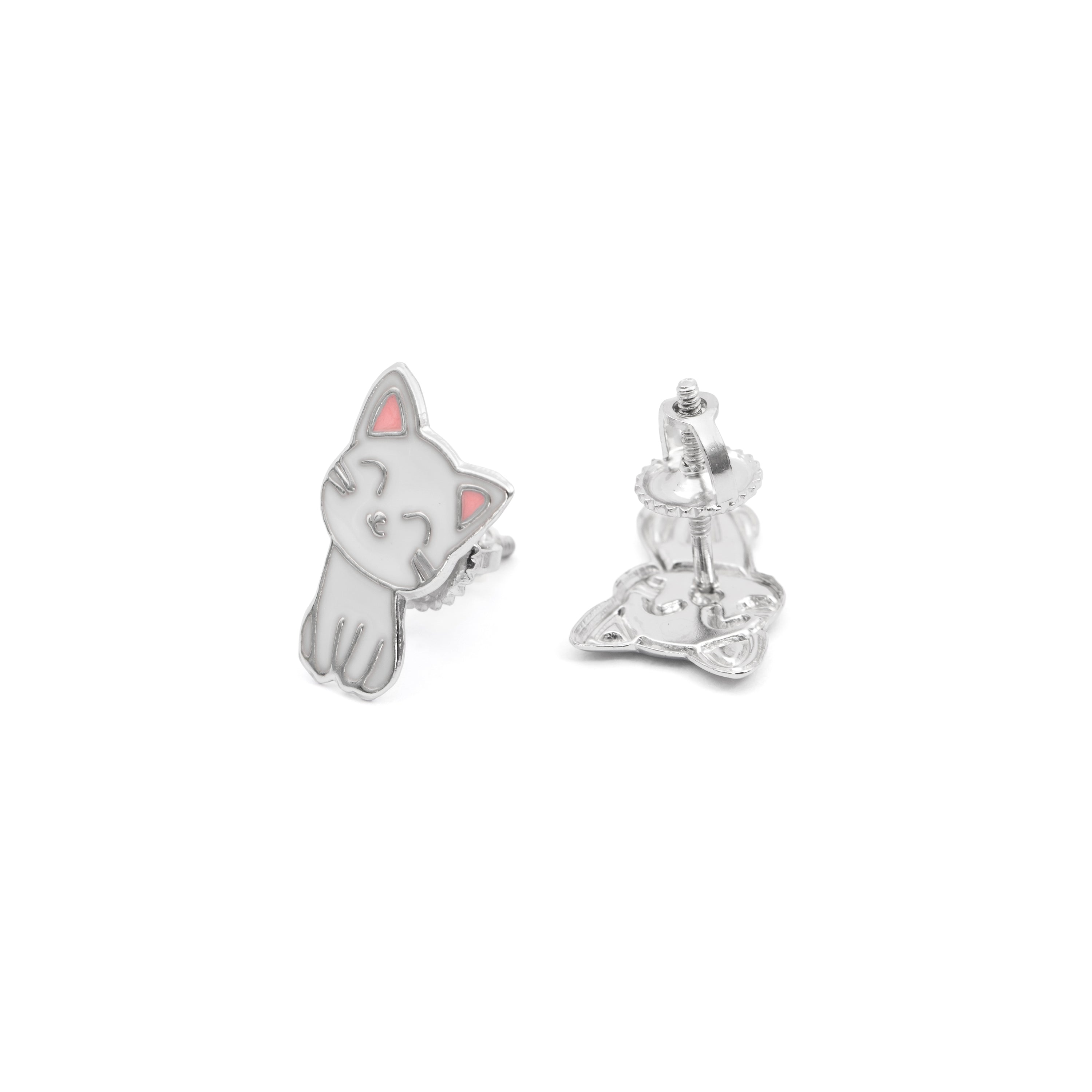 Pendientes de plata de Ley 925 y Lacado Multicolor acabado en rodio - Gato