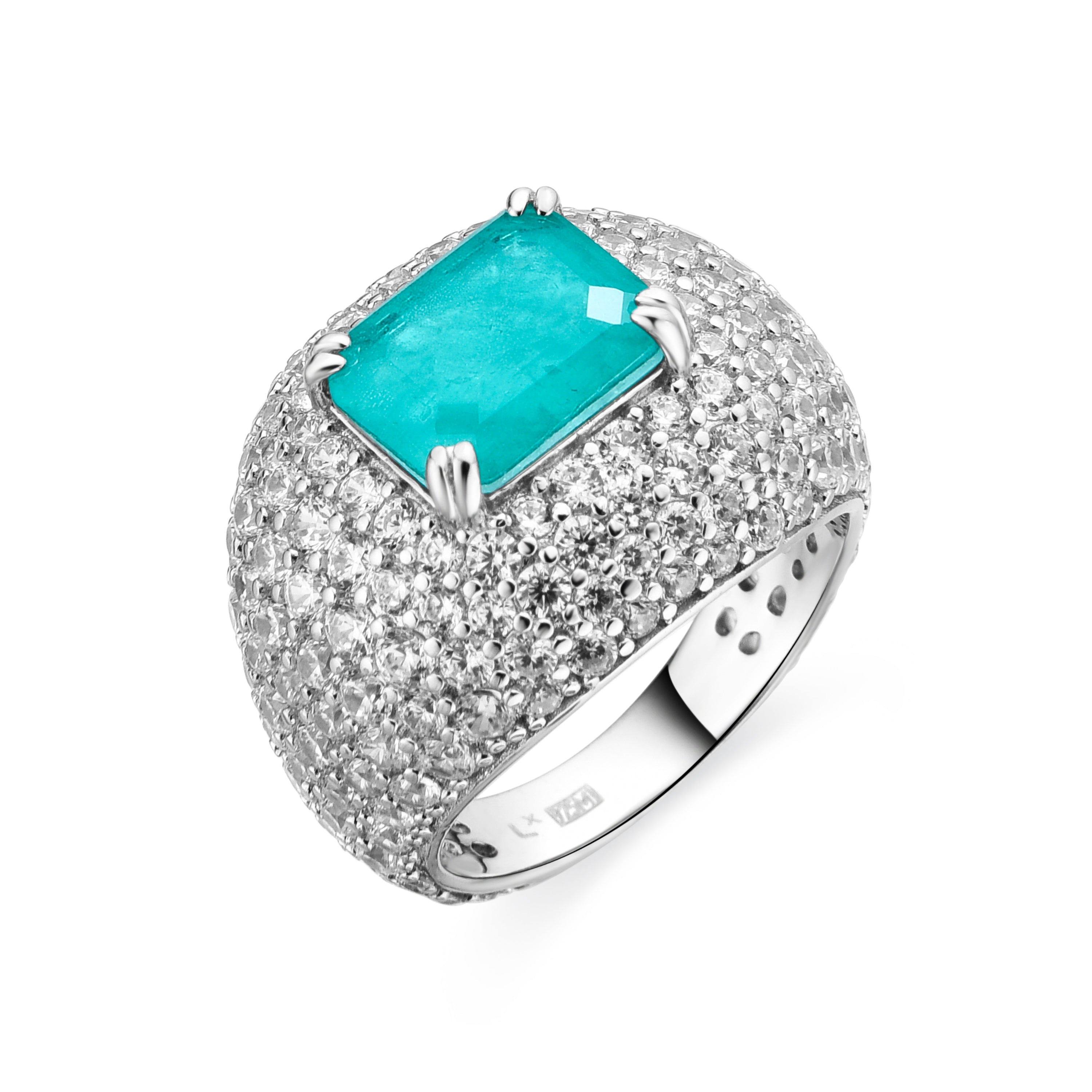 Bague en argent sterling 925 et quartz hydrothermal bleu clair finition rhodiée - Kabia