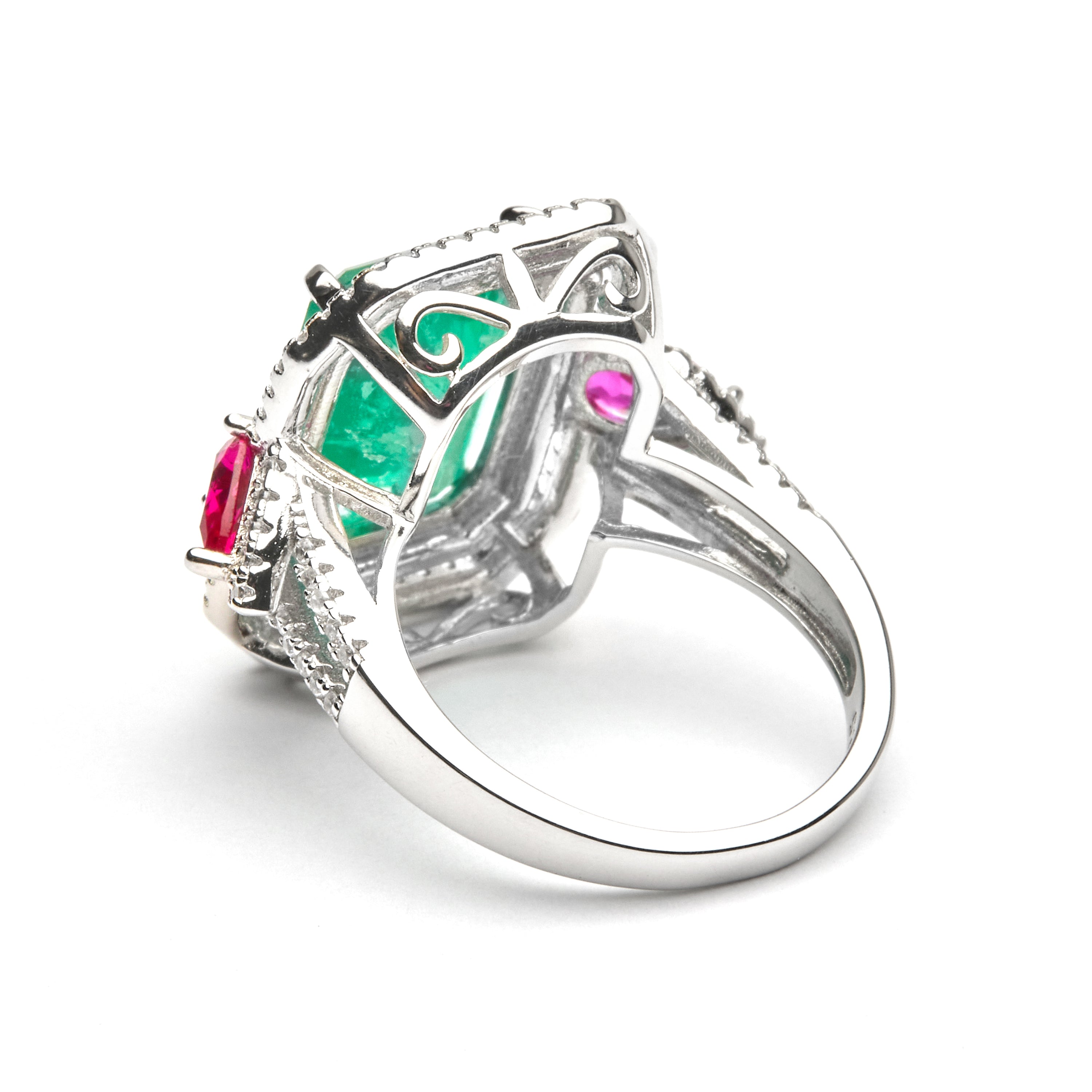 Anello in Argento Sterling 925 e Quarzo Idrotermale Verde finito in Rodio - Malizu