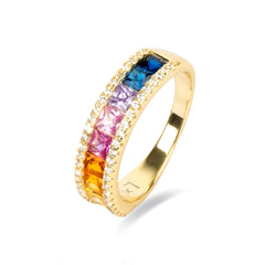 Anillo de Plata de Ley 925 y Circonita Multicolor acabado oro 18k - Bhaime