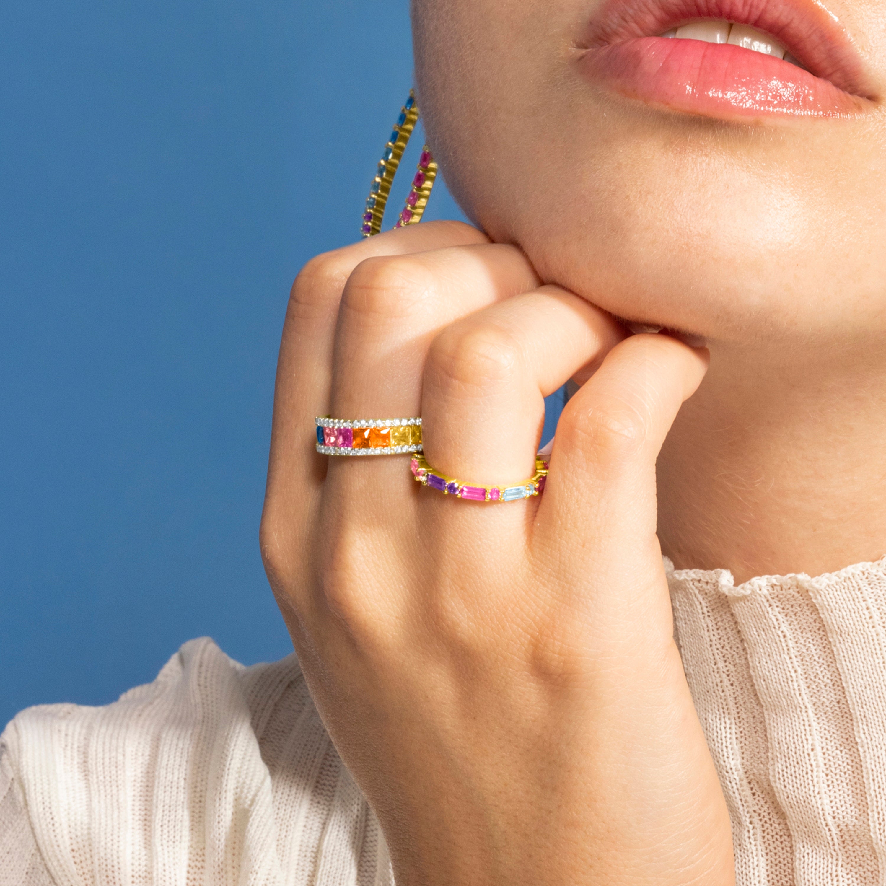 925 Sterling Silver Ring with Multicolor Cubic Zirconia finished in 18k Gold - Bhaime