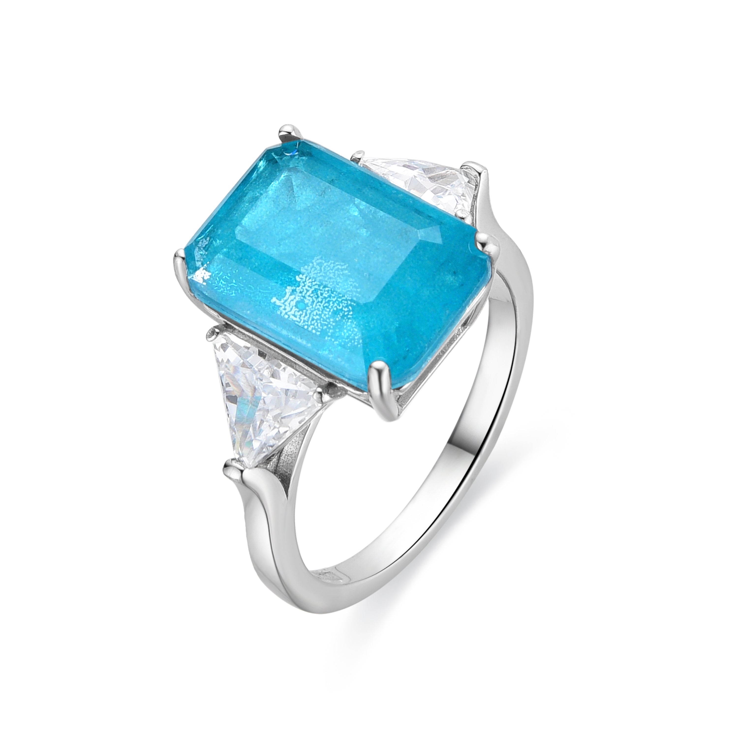 Bague en argent sterling 925 et quartz hydrothermal vert Paraiba finition rhodiée - Wiko
