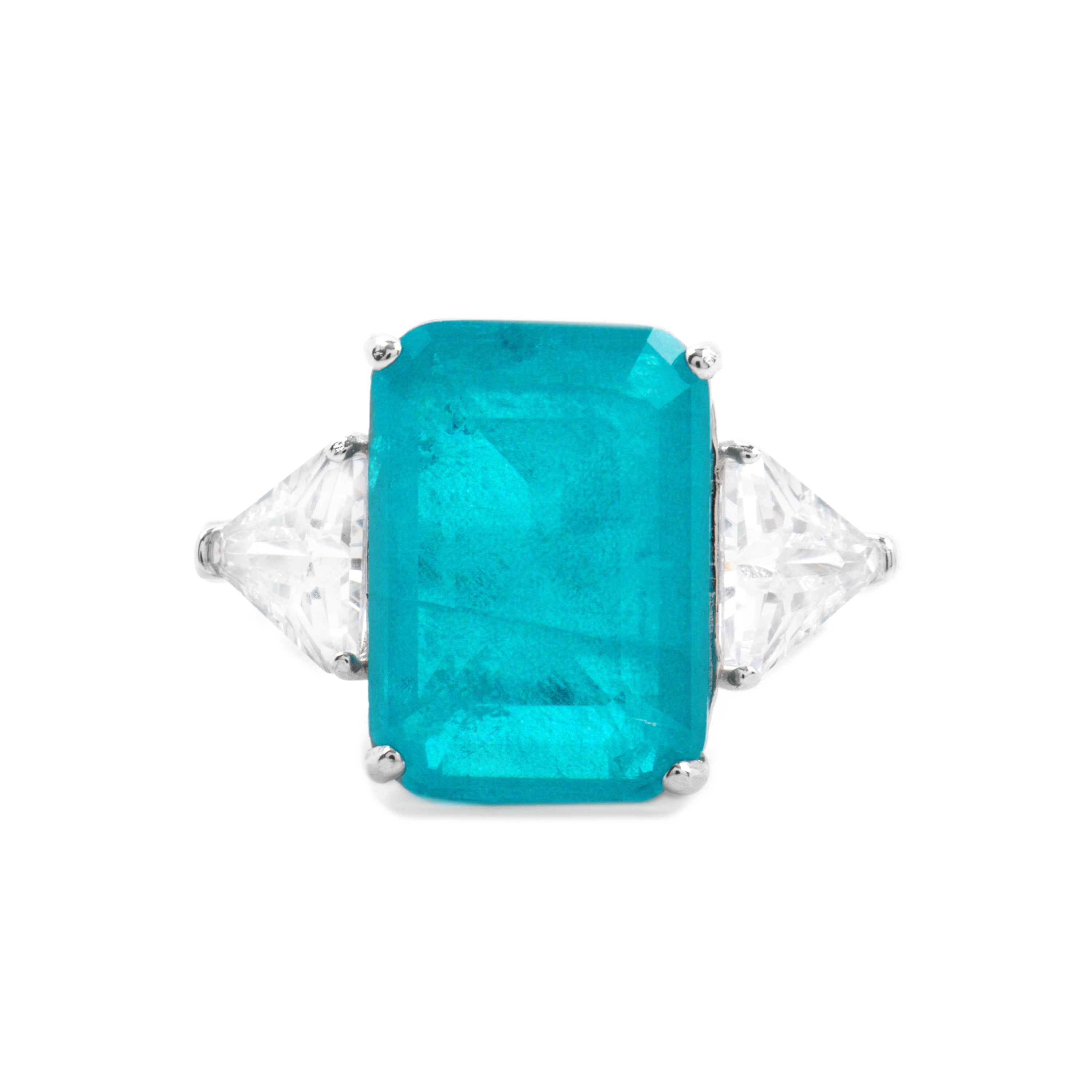 Bague en argent sterling 925 et quartz hydrothermal vert Paraiba finition rhodiée - Wiko