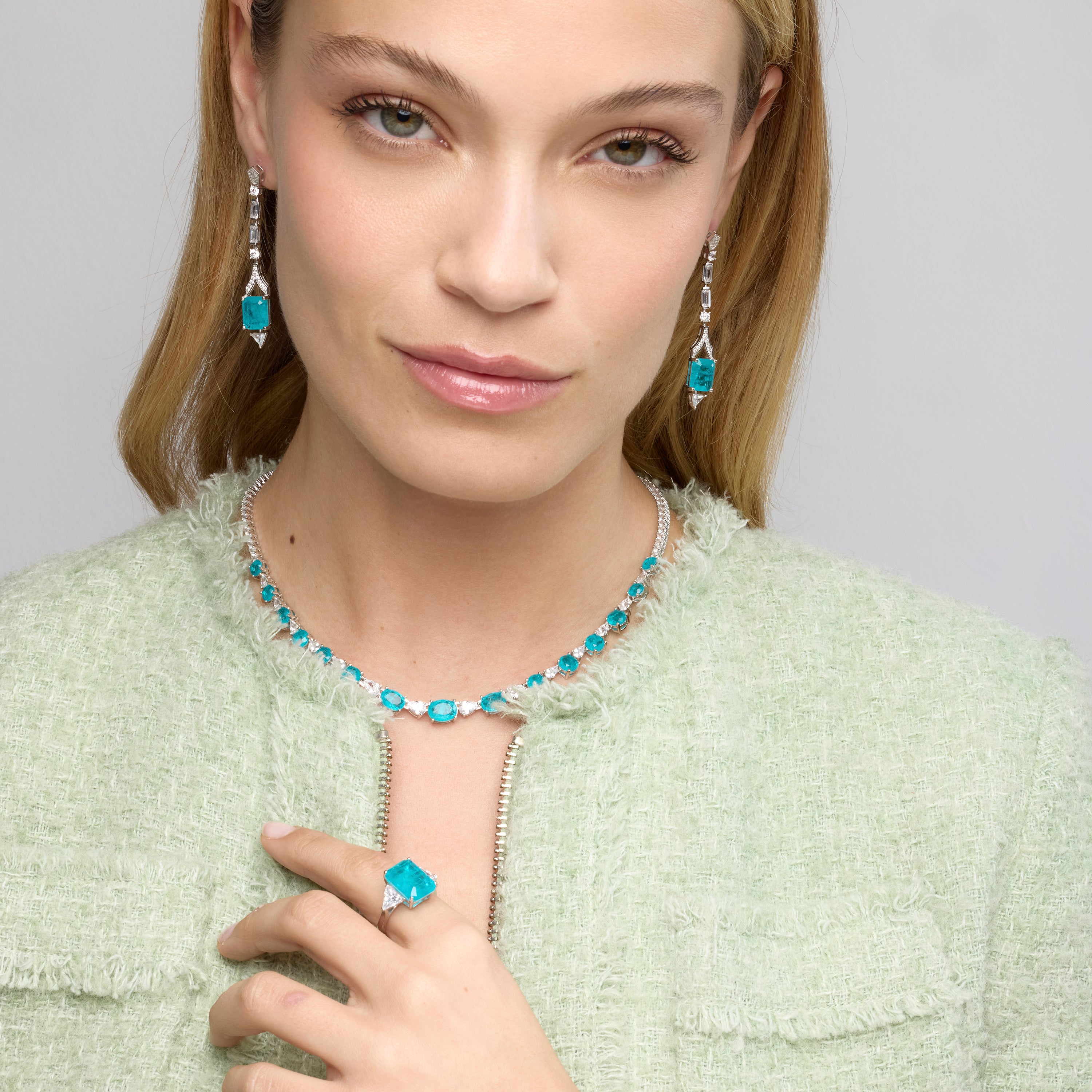 Bague en argent sterling 925 et quartz hydrothermal vert Paraiba finition rhodiée - Wiko